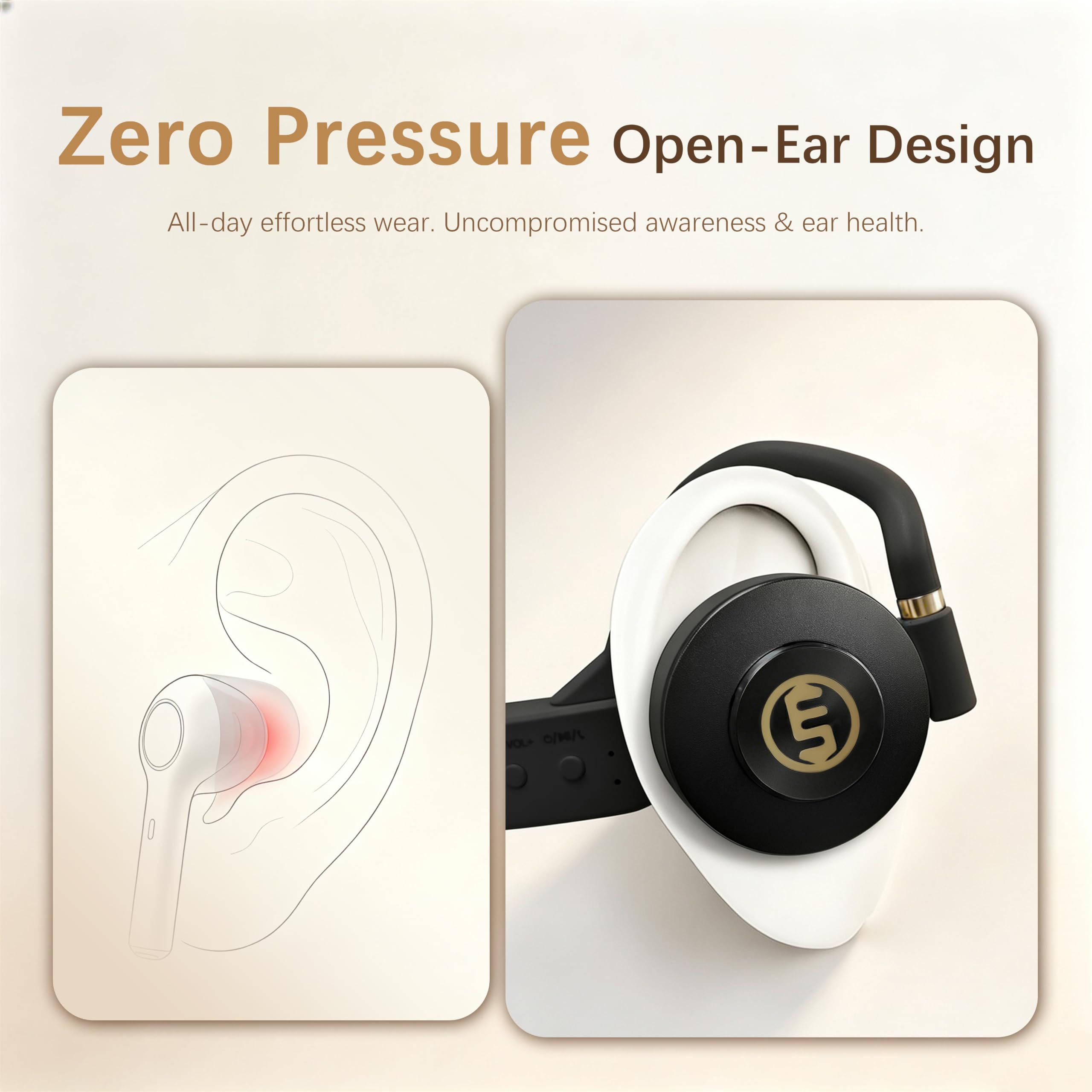 Essonio Auriculares de oreja abierta, graves profundos, inalámbricos, Bluetooth, conducción de aire, 3 niveles, graves profundos, banda ultra ancha, ANC 20H, reproducción multipunto, conexión clara