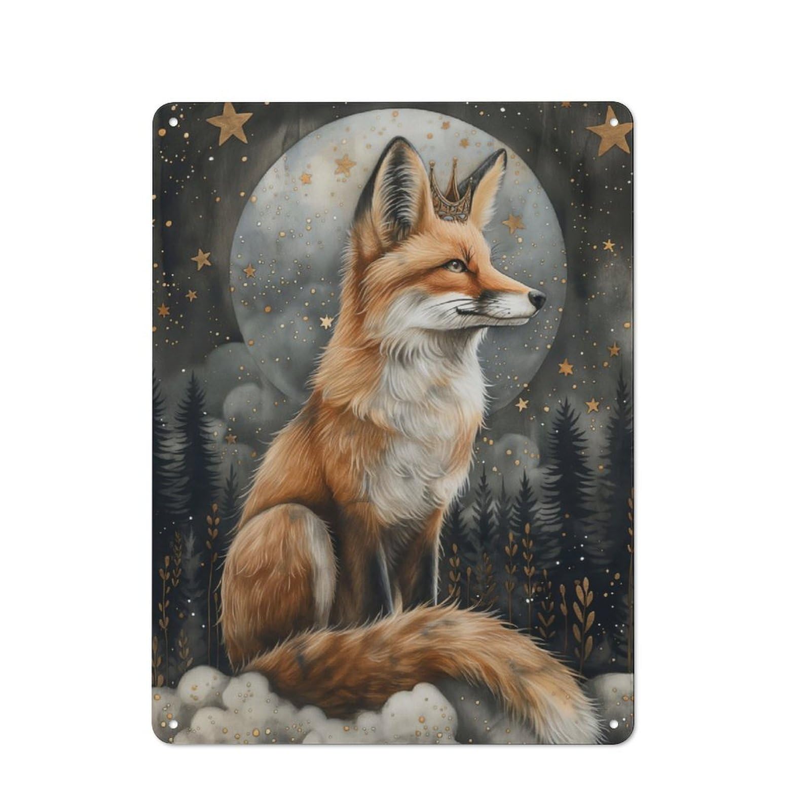 Junmoney Whimsical Red Fox Artwork Tin Wall Plaque 40X30cm With For Home Bar Wall, For Kitchen And Home Bar Decor, For Home Office And Studio Walls