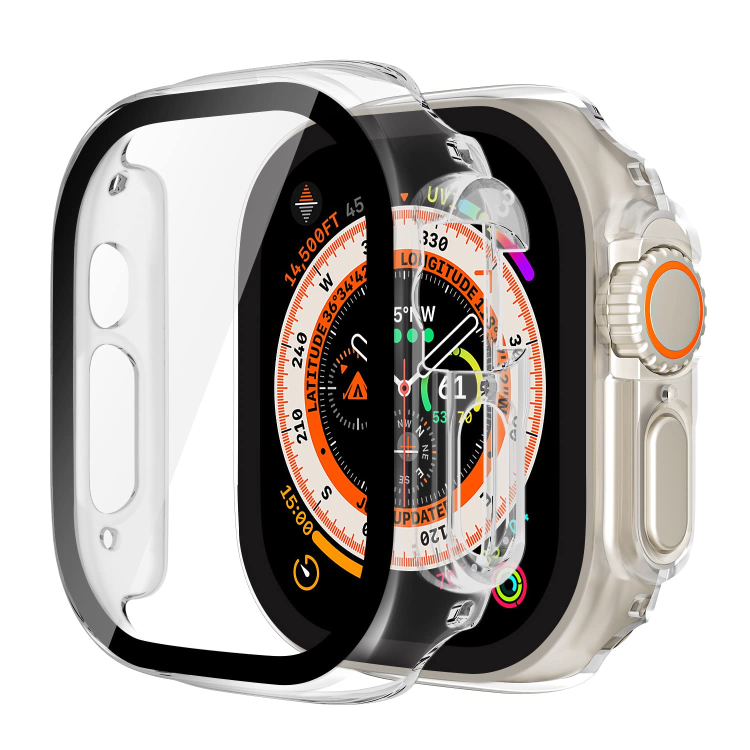 Smiling2 Pack Case Built in Tempered Glass Screen Protector Compatible with Apple Watch Ultra 49mm, Hard PC Case with Screen Protector for iwatch 49mm,Overall Protective Cover- Transparent