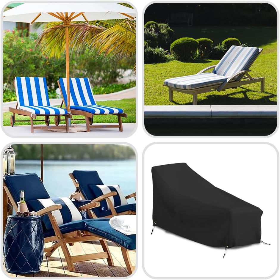 Covers & all Chaise Lounge Cover, Heavy Duty 18 Oz Waterproof UV & Weather Resistant Outdoor Patio Lawn Garden Backyard Furniture Chair Protector with Air Vents & Drawstrings (66L x 28W x 30H, Black)