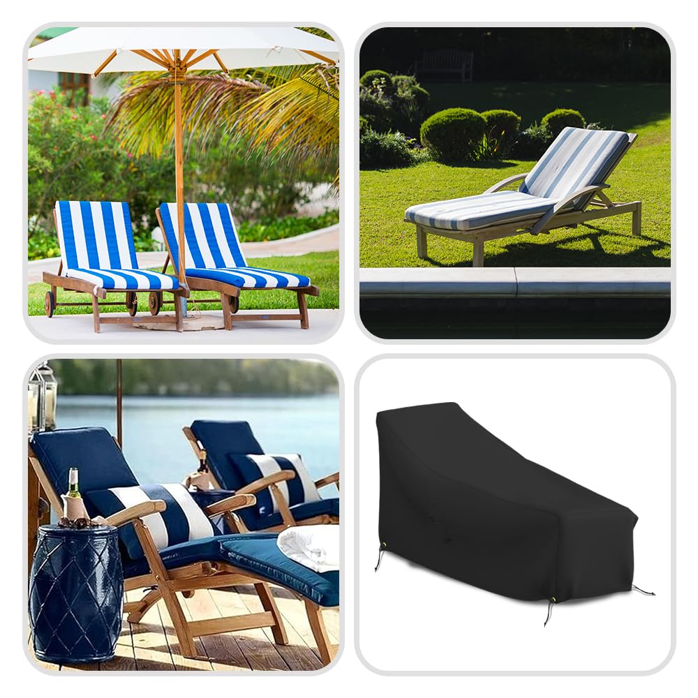 Funda para tumbona de patio, impermeable, 12 onzas, 100% resistente a la intemperie, cubierta de PVC con bolsillos de aire y cordón para un ajuste cómodo (66 W x 28 D x 30 H, negro)