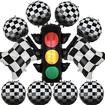 Checkered Balloons Traffic Light Balloon Chequered Flag Balloon 11 Pcs