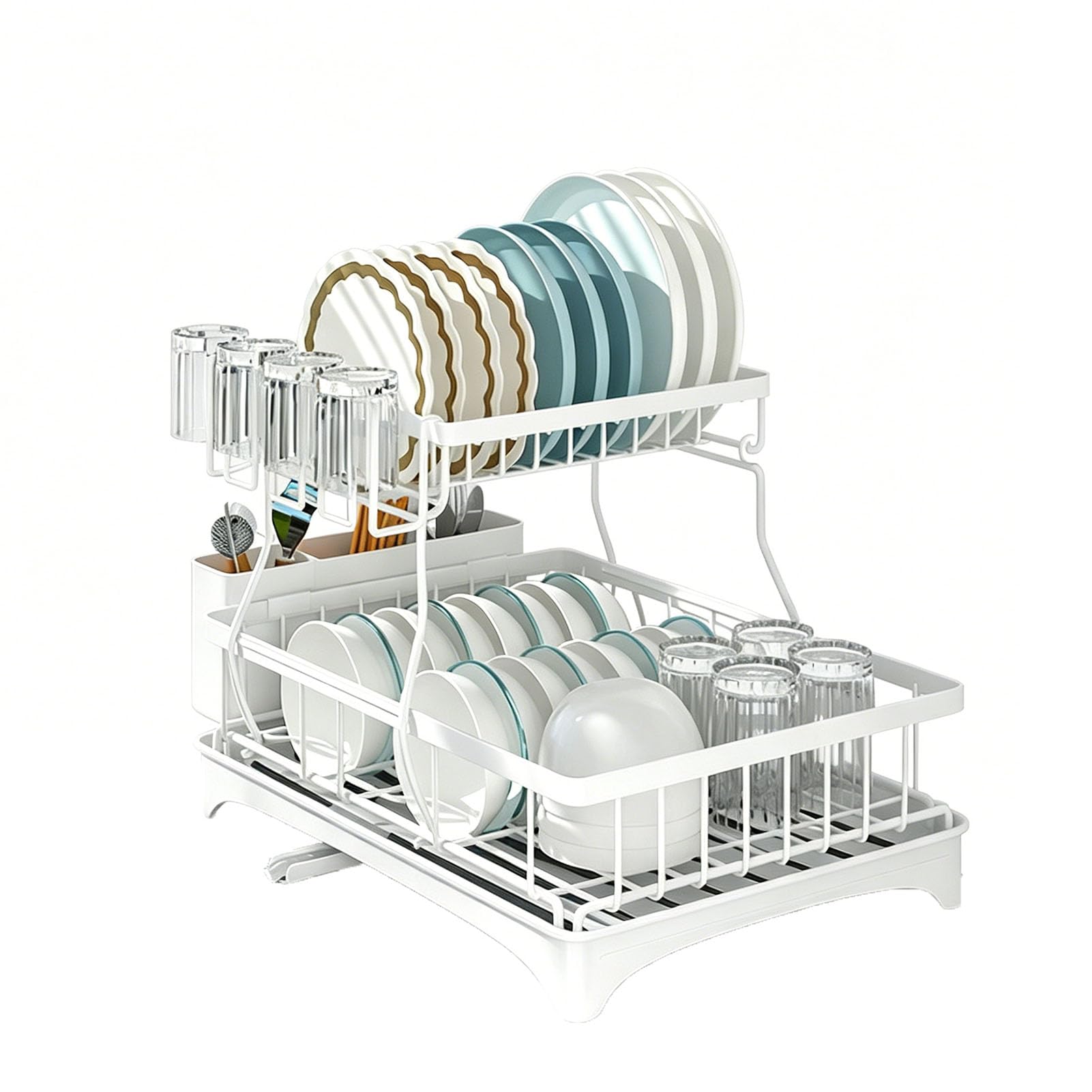 Escurridor de platos con soporte para utensilios y organizador de tazas, almacenamiento multifuncional para platos, vasos, accesorio de cocina que ahorra espacio