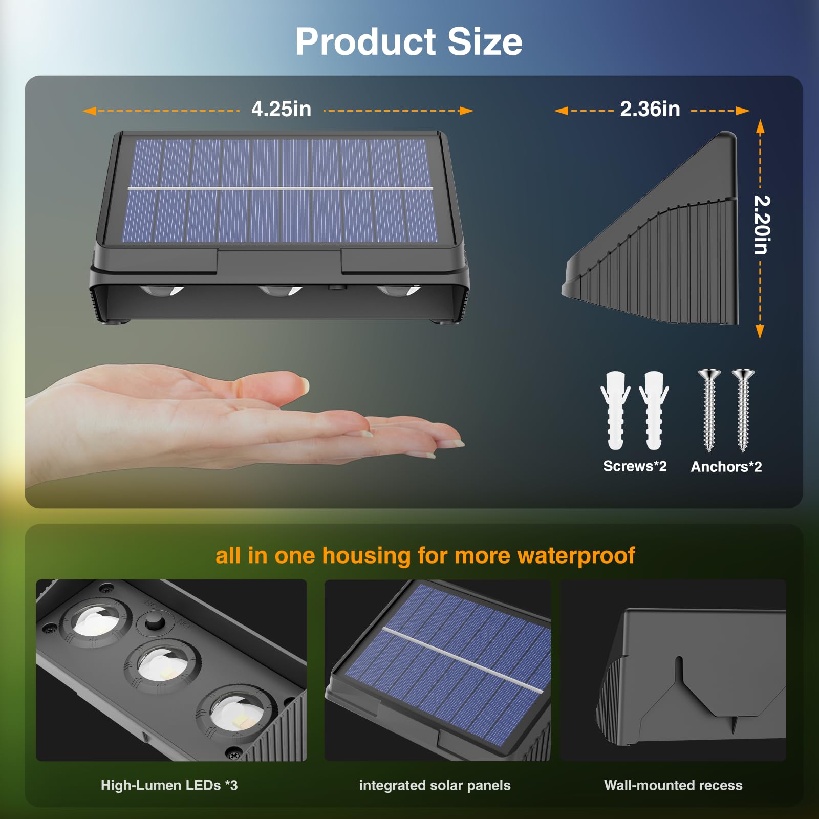 Onforu Solar-Zaunleuchten, 8er-Pack, 3 Modi (Warmweiß/Neutralweiß/Kaltweiß) | Dämmerungssensor, IP65 wasserdicht, für Terrasse, Treppe, Garten, Geländer und Mauer
