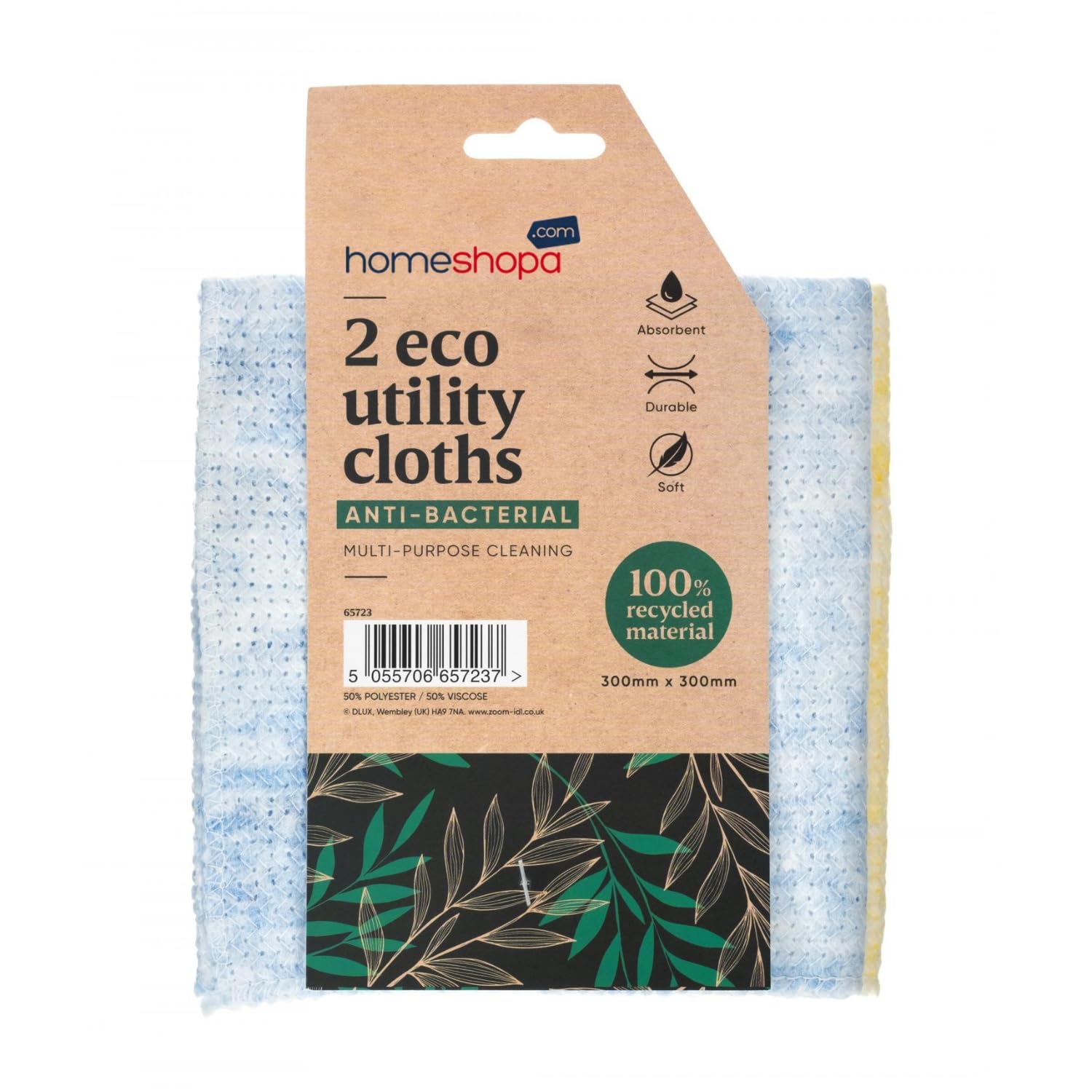 Homeshopa.com 1Pk Blue/White & 1Pk Yellow/White Homeshopa Eco Multipurpose Cleaning Cloths, Antibacterial 100% Recycled, Super Absorbent Durable & Soft Household Utility Cloth For Kitchen, Bathroom, Window ()