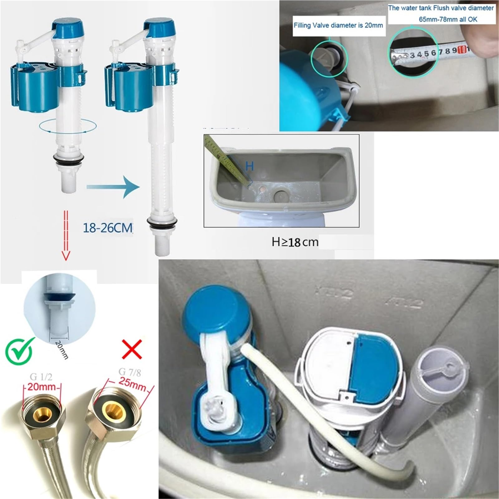Válvula de descarga para cisterna de WC Toilet Water Tank Dual Flush Push Button Cistern Siphon Valve Kits WC(24cm kit)