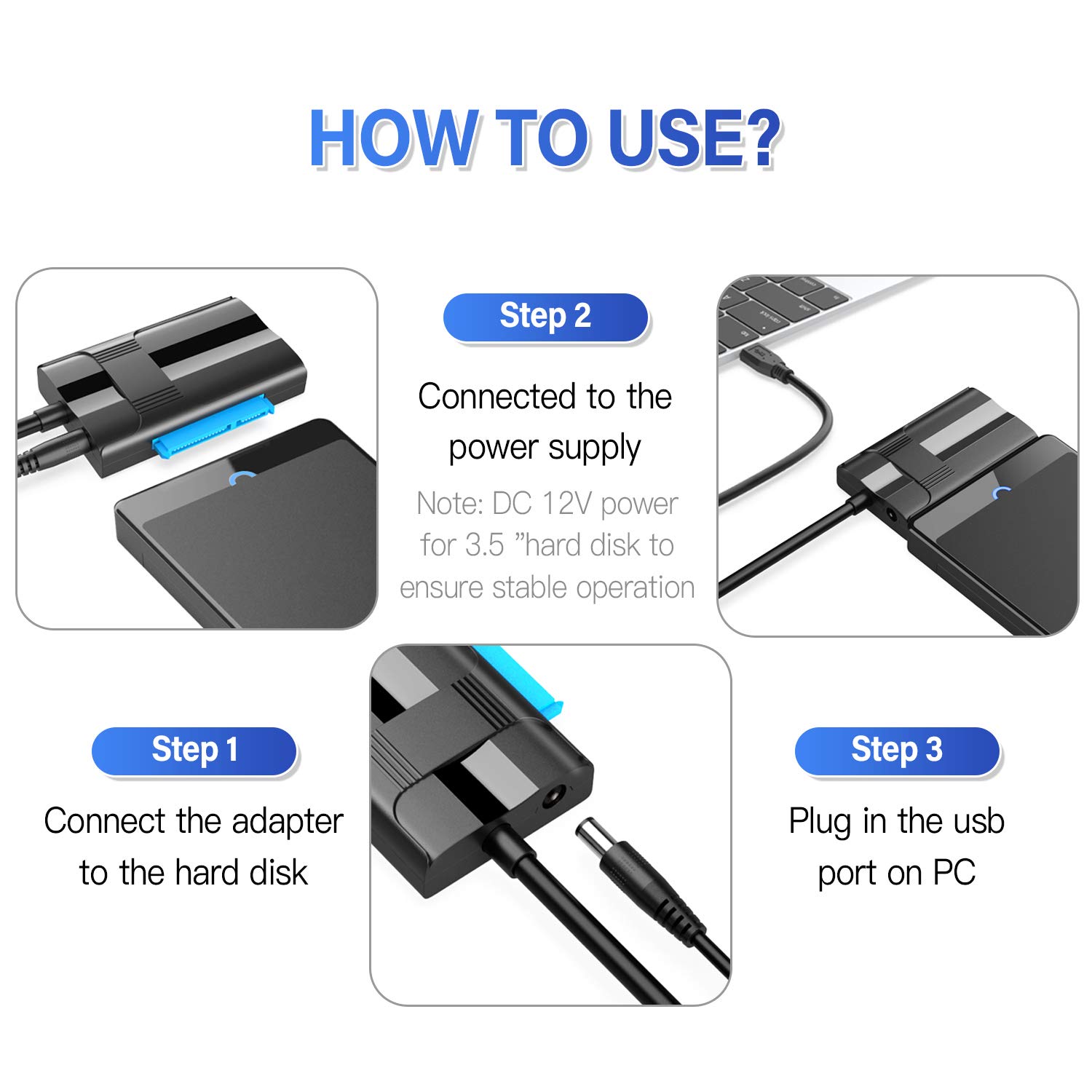 Adapter USB 3.0 do Sata i IDE Adapter Meofia UASP USB dysk twardy uniwersalny USB 3.0 SATA kabel konwerter adaptera dysku twardego do dysków twardych 2,5"/3,5" SATA I II III HDD/SSD z zasilaczem UE