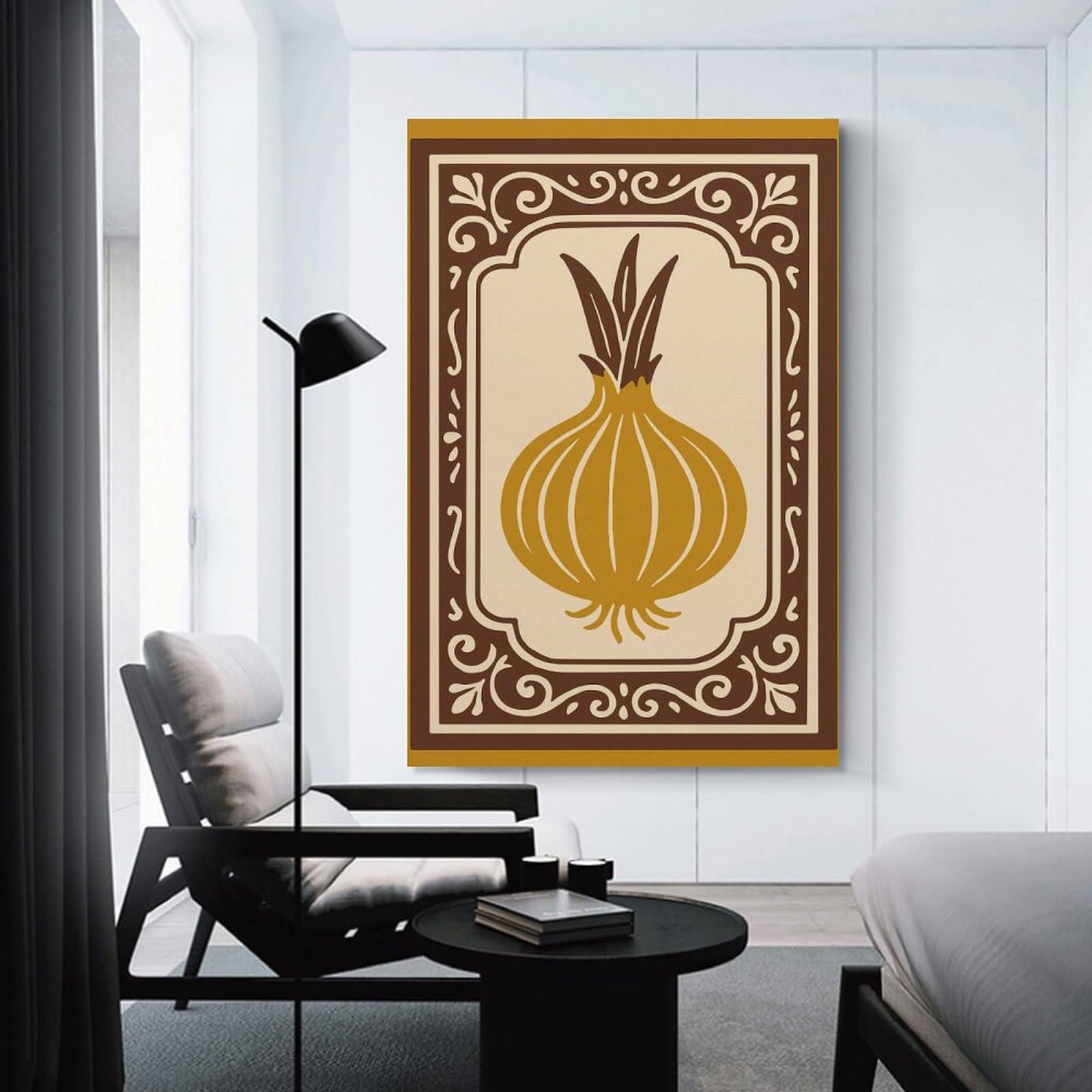 Junmoney Onion Illustration in Decorative Frame Canvas Wall Picture, 24x36inch(60x90cm), for Wall Displays, Bedrooms Or Room Updates, Wall Decor Suited to Curated Displays