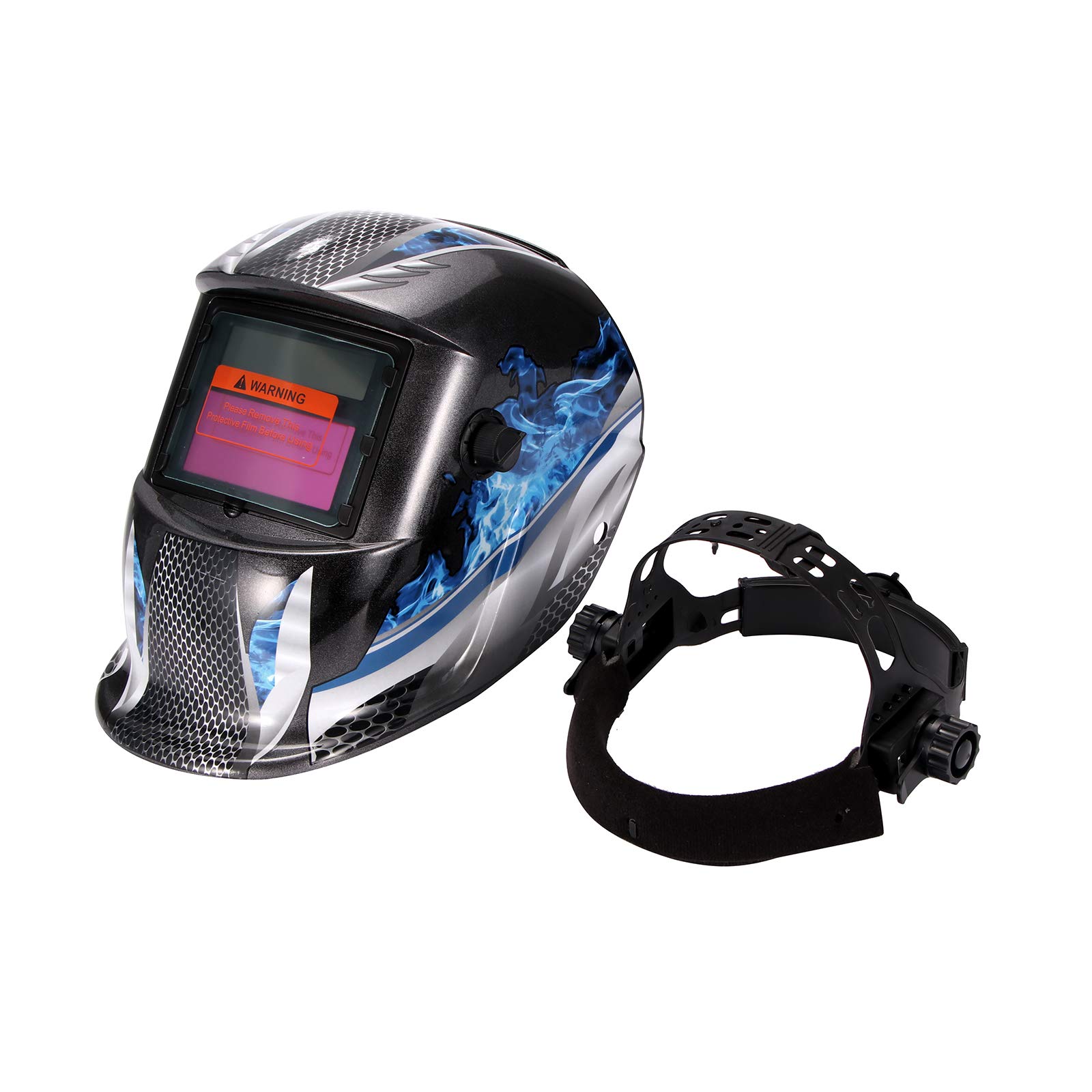 ALLOMN Máscara de Soldadura, Casco de Soldadura Solar Casco de Ajuste Montado en la Cabeza Oscurecimiento Automático, Sensor de Alta Sensibilidad, Alimentado por Batería Solar, Rango 4/9-13