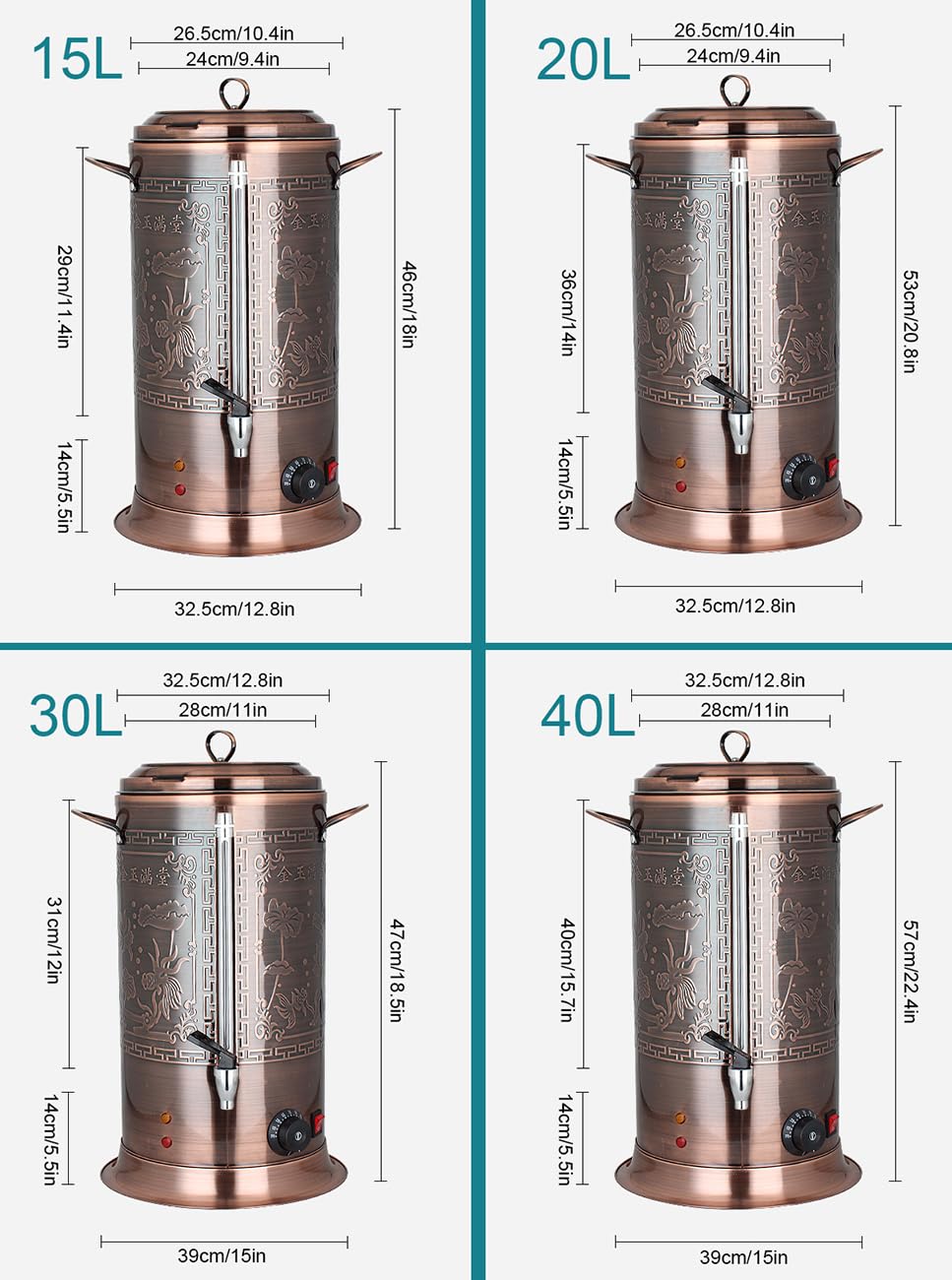 Dispenser di bevande calde in acciaio inox di grado commerciale 304, caldaia di acqua calda per la casa, la festa, l'ufficio, 1800W 220V Energia efficiente e riscaldamento veloce,20L