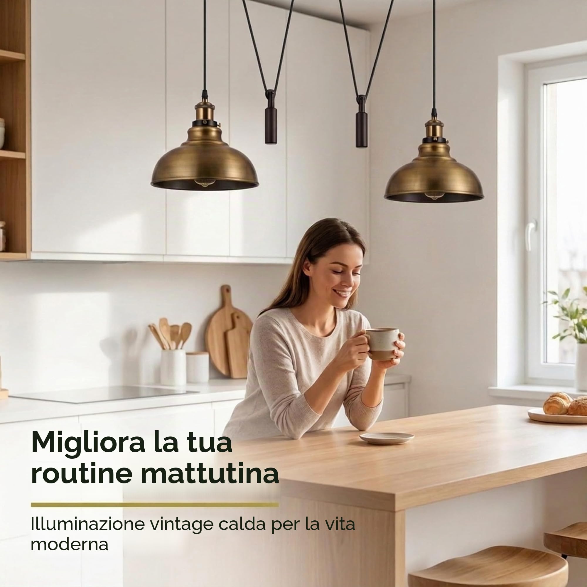 LEDSone Lampada a sospensione a forma di ragno a 2 teste, paralume in metallo da 29 cm, cavo regolabile da 195 cm, lampadina Edison vintage da 60 W E27 (Ottone giallo)