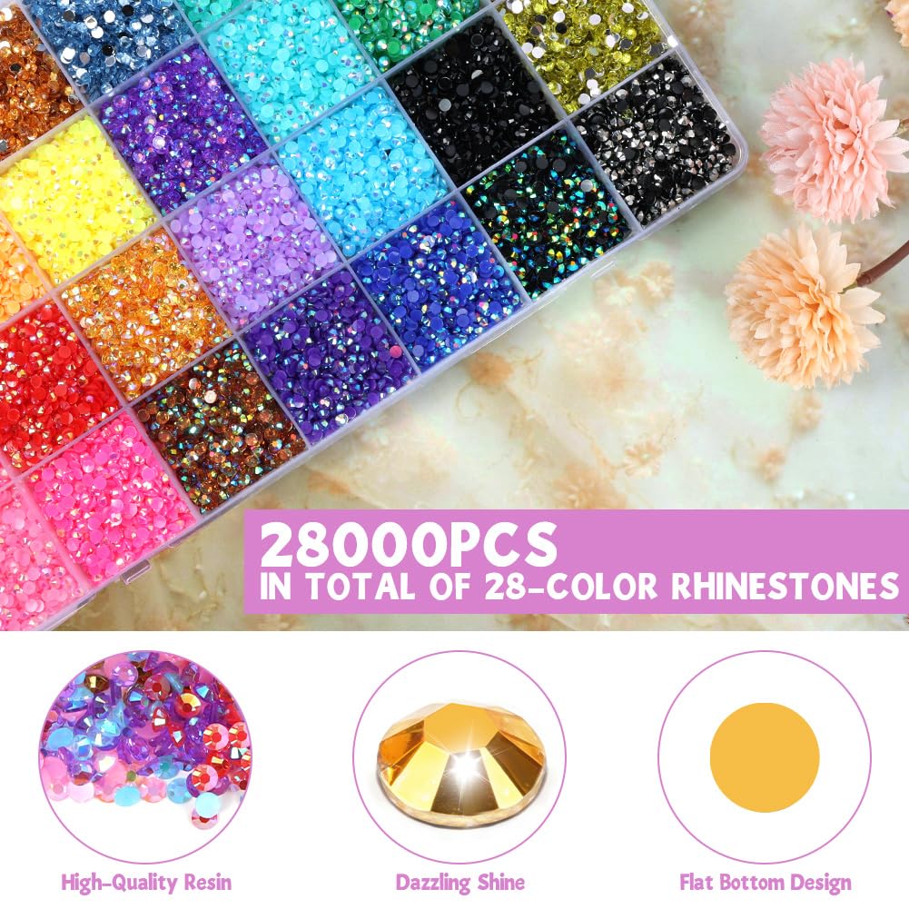 32000 Piezas Brillantes para La Cara, 3mm Gemas Redondas, 42 Colores Diamantes para Manualidades, Pegatinas Cara Brillantes Festival con Lápiz de Cera y Pinzas, para Nail, Facial, DIY — view 3