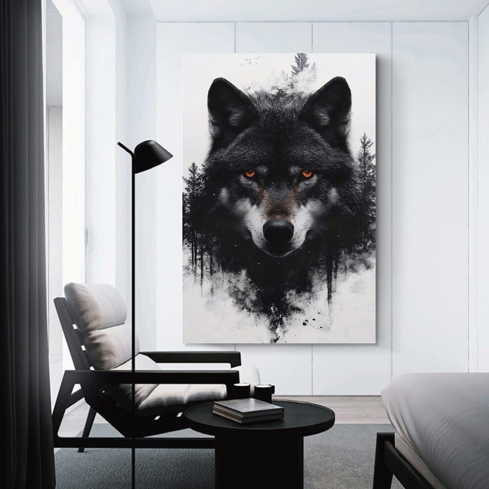 Junmoney Wolf Portrait with Forest Overlay Canvas Art Print, 16x24inch(40x60cm), for Bedrooms, Workspaces And Everyday Interiors, A Flexible Wall Accent for Shared Spaces