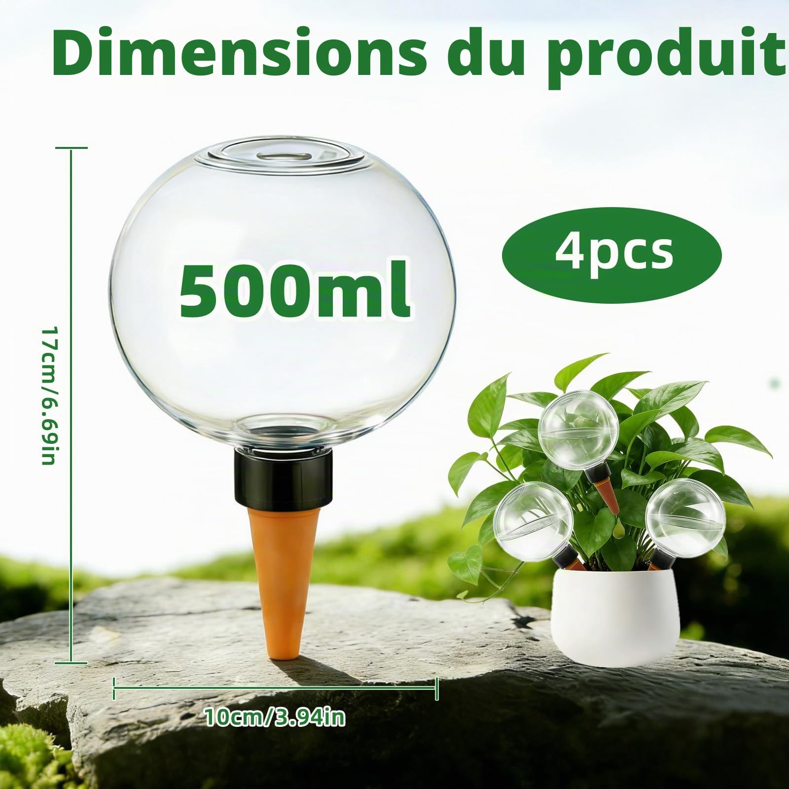 Lot de 4 Boules D'Irrigation pour Plant, Distributeur Eau Plante, Arrosage Automatique Plante Intérieur, pour Jardins, Maisons, Espaces Intérieurs et Extérieurs
