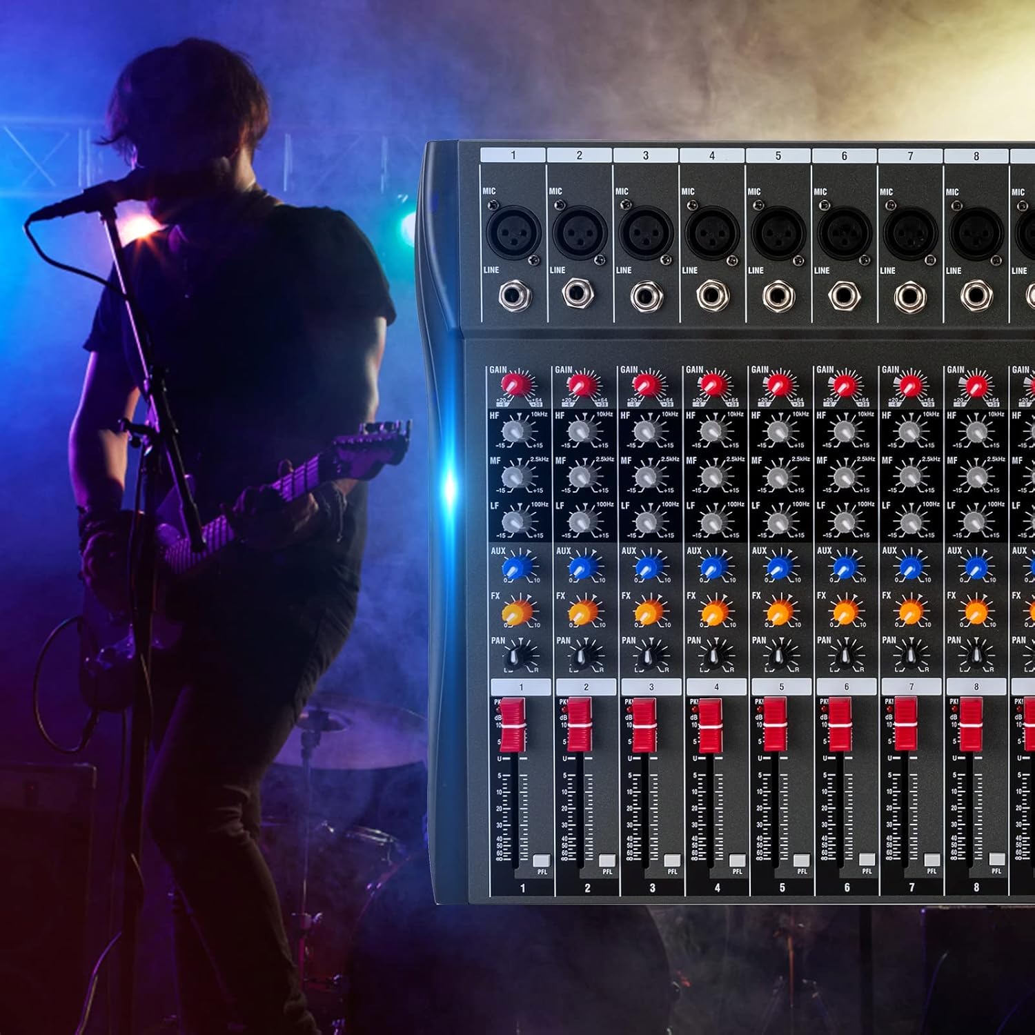 Console audio a 12 canali, amplificatore per studio Mixe Live Mixer Bluetooth USB, per registrazione DJ Stage Karaoke Bar Live Streaming