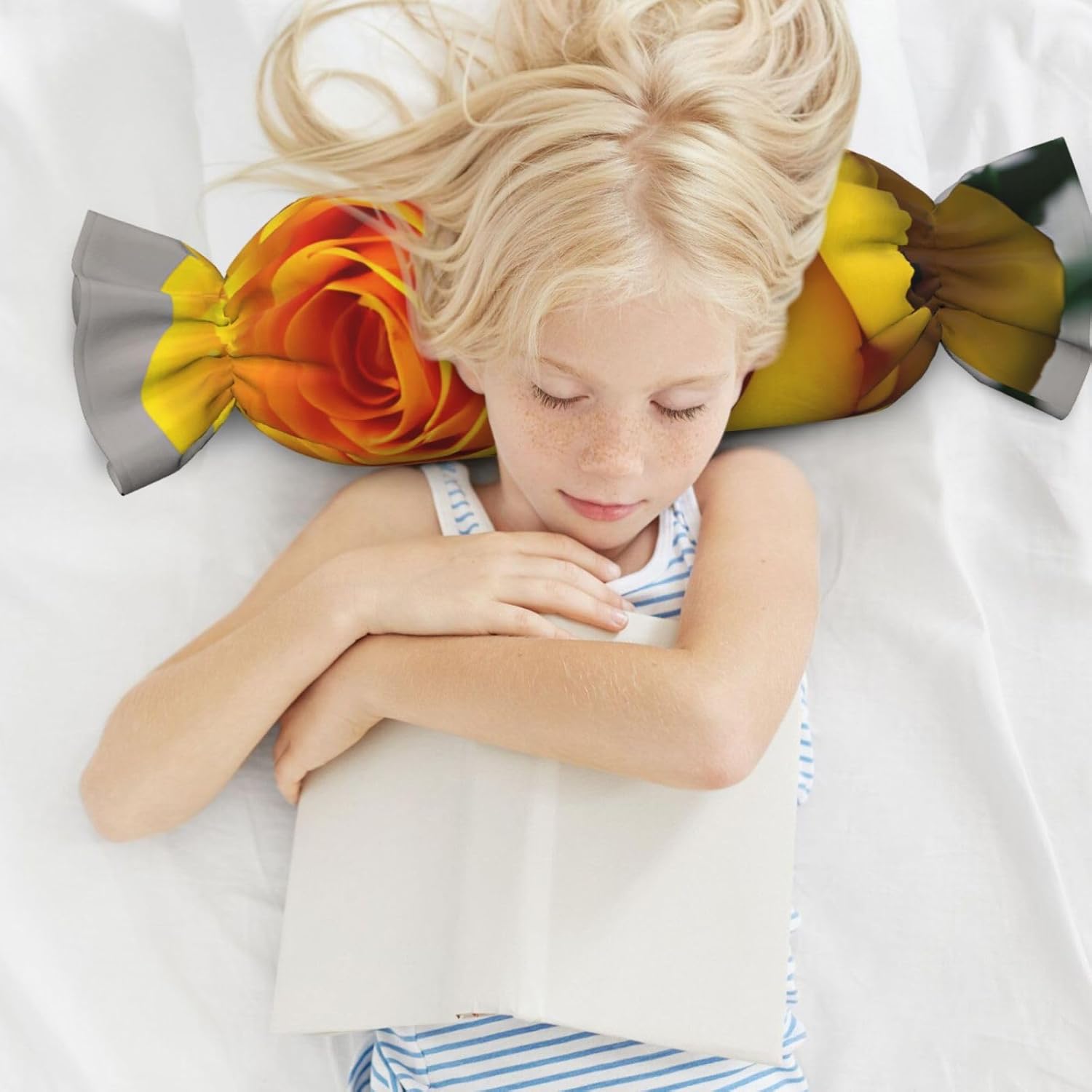 Yellow Rose Print Candy Cylindrical Comfortable Pillow Throw Pillows Home Decor Easy Maintenance