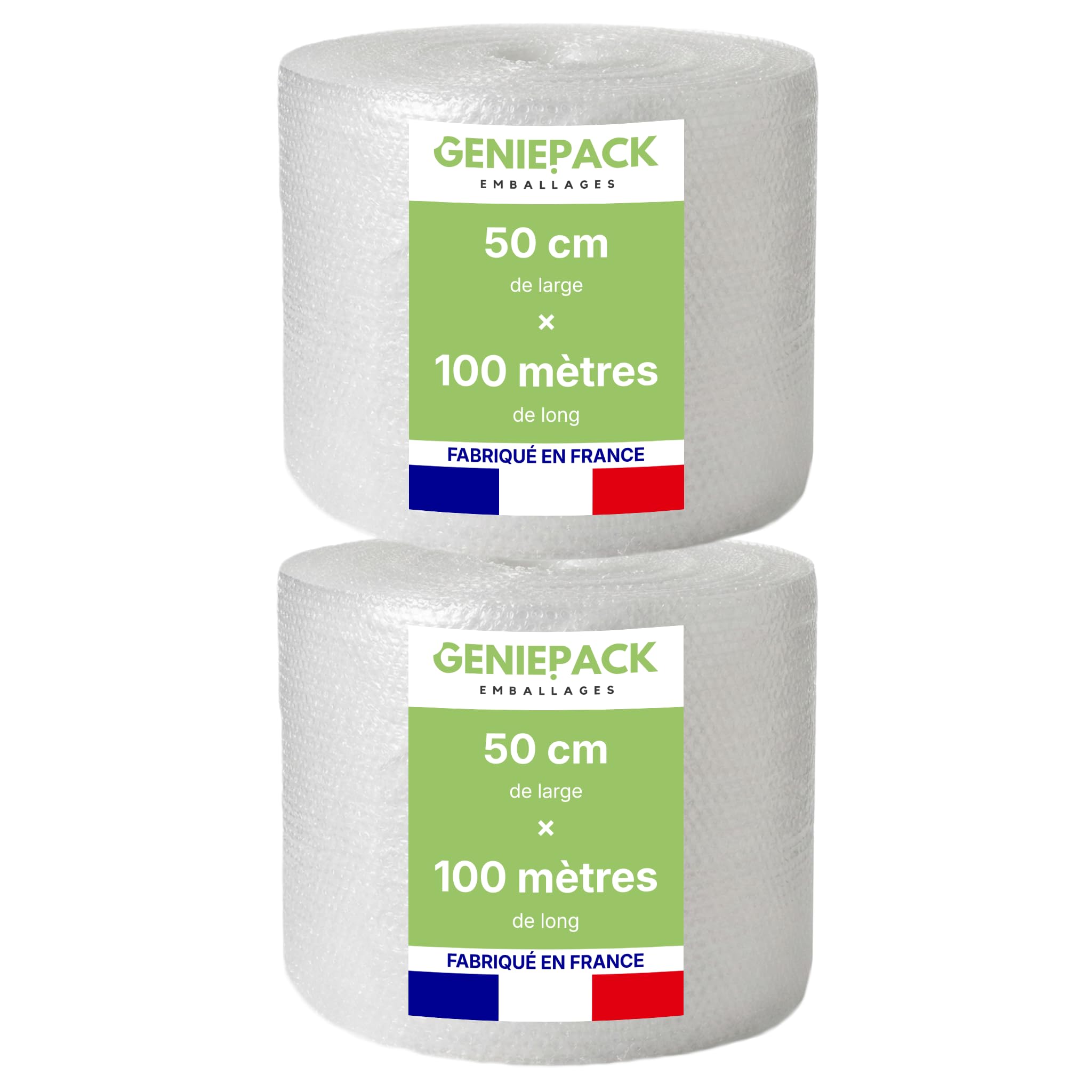 2 x profesjonalny papier bąbelkowy 50 cm x 100 m - wyprodukowano we Francji - 60 mikronów - bąbelki 10 mm - ochrona opakowania do przeprowadzki - wysoka jakość odporna na wstrząsy