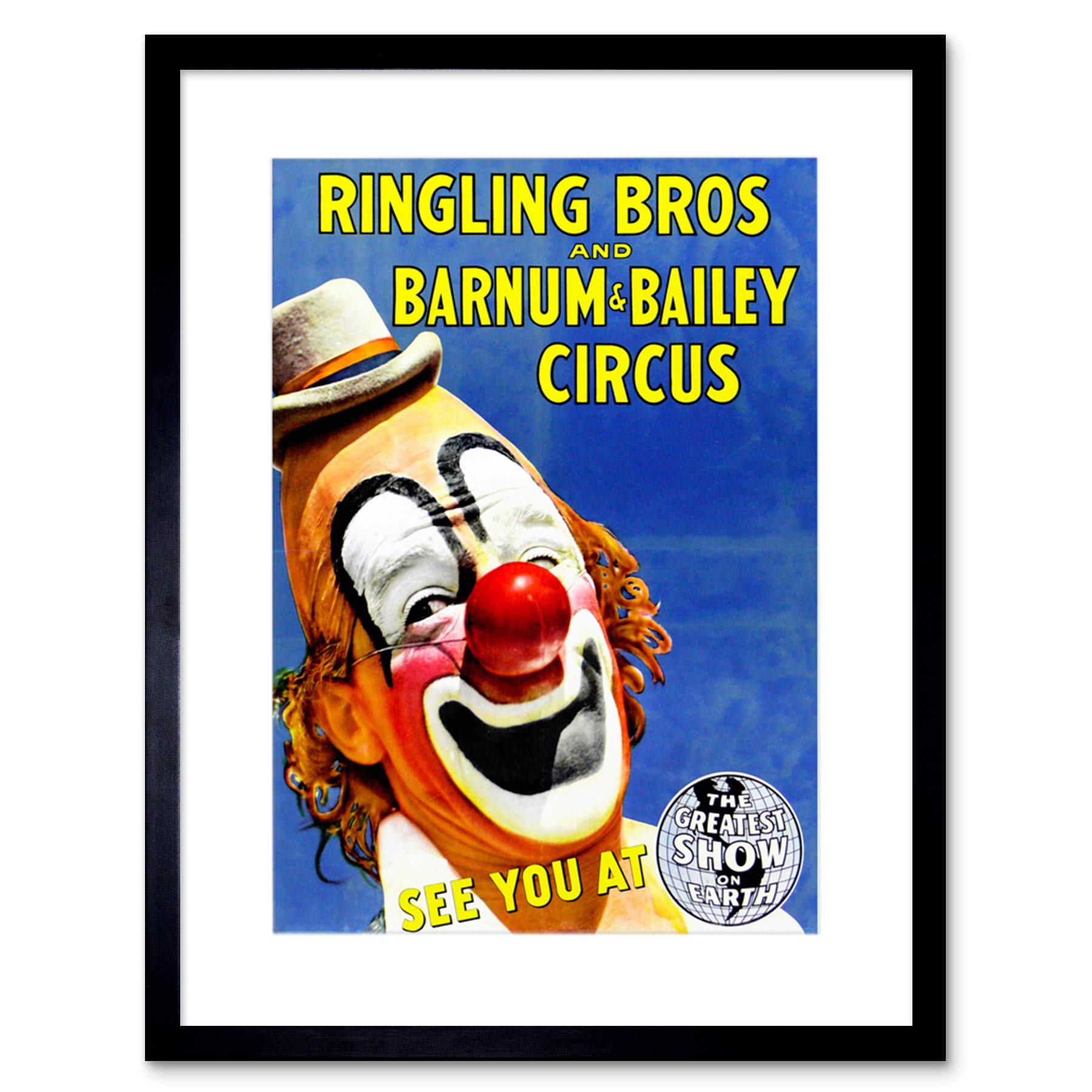 Wee Blue Coo Circus Greatest Show Barnum Bailey Ringling Clown Red Nose Art Framed Wall Art Print