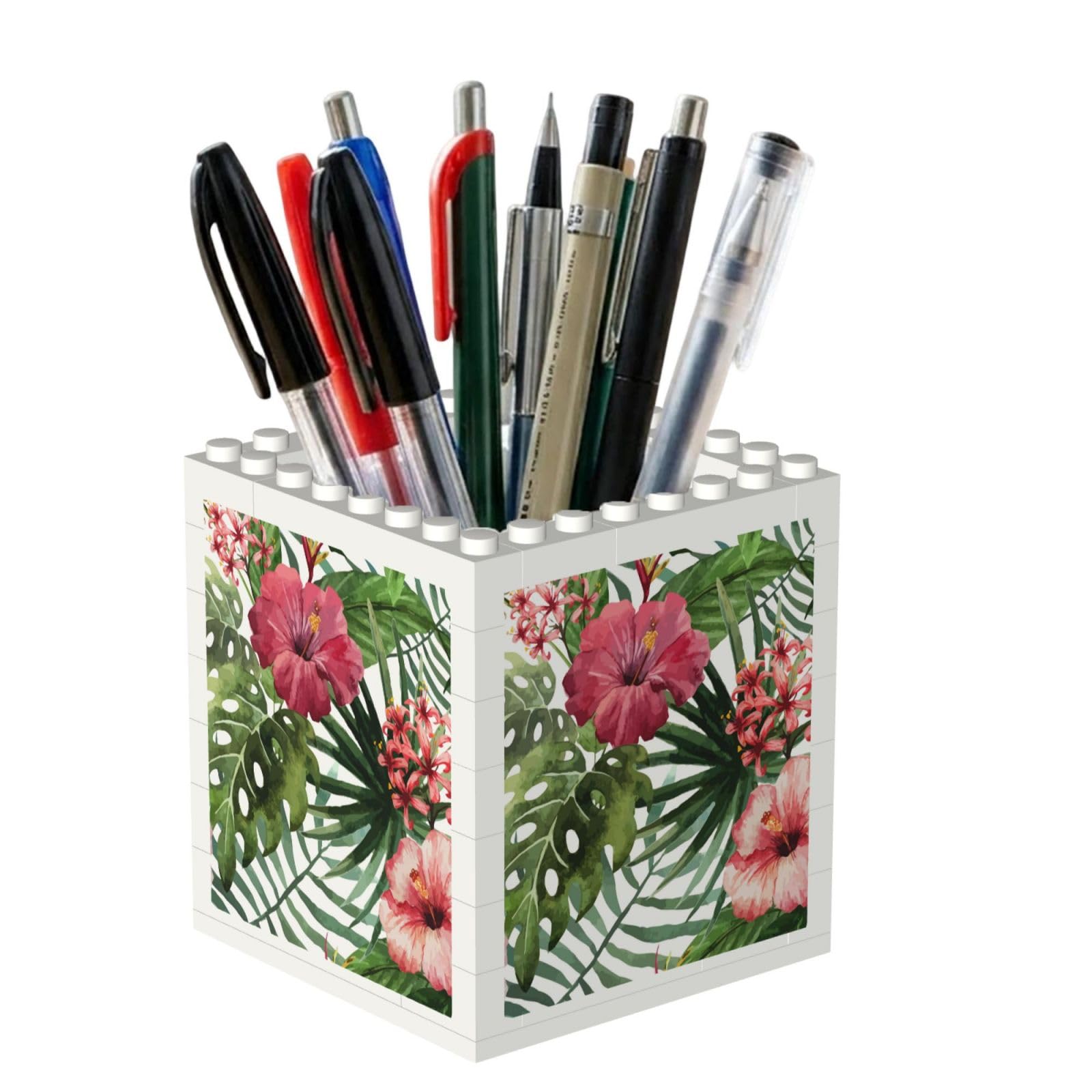 Poadnly Hibiscus Flower Print, Pen Pot Pencil Holder for Office Home School, Compact Desk Organiser for Office Stationery