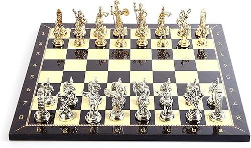 GiftHome Figuras históricas de Roma juego de ajedrez de metal para adultos, piezas hechas a mano y tablero de ajedrez de madera con estampado de