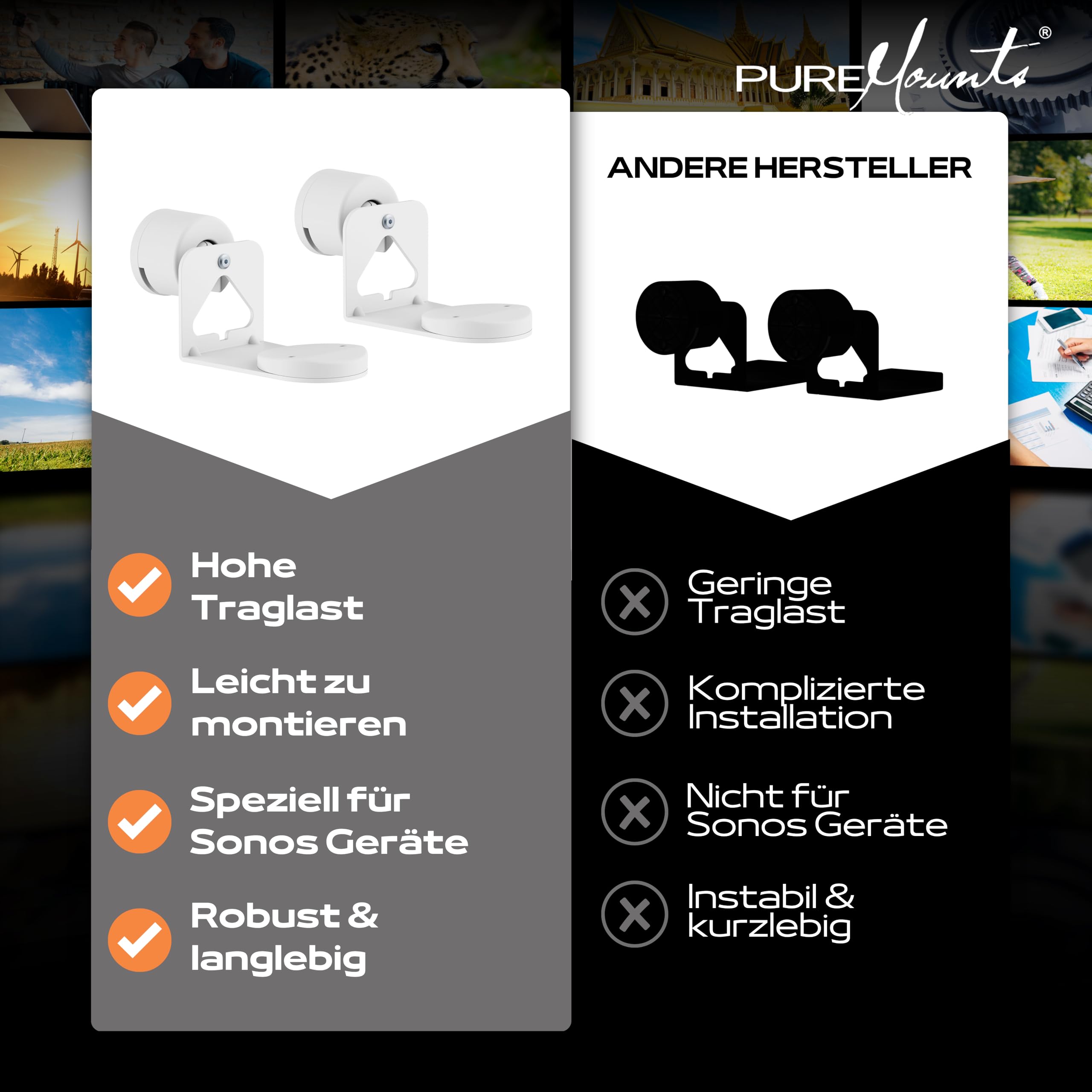 PureMounts® Głośnik ścienny do Sonos® Era 100 & 300, zestaw 2-częściowy, biały