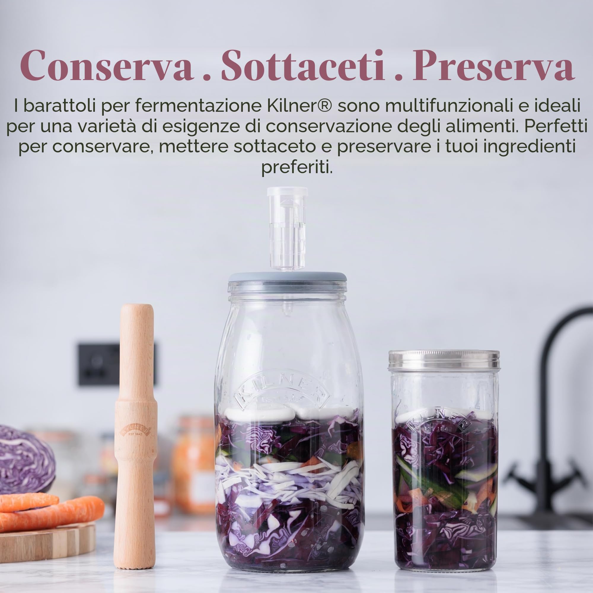 Kilner, Set di fermentazione per crauti/Kimchi/sottaceti, Trasparente