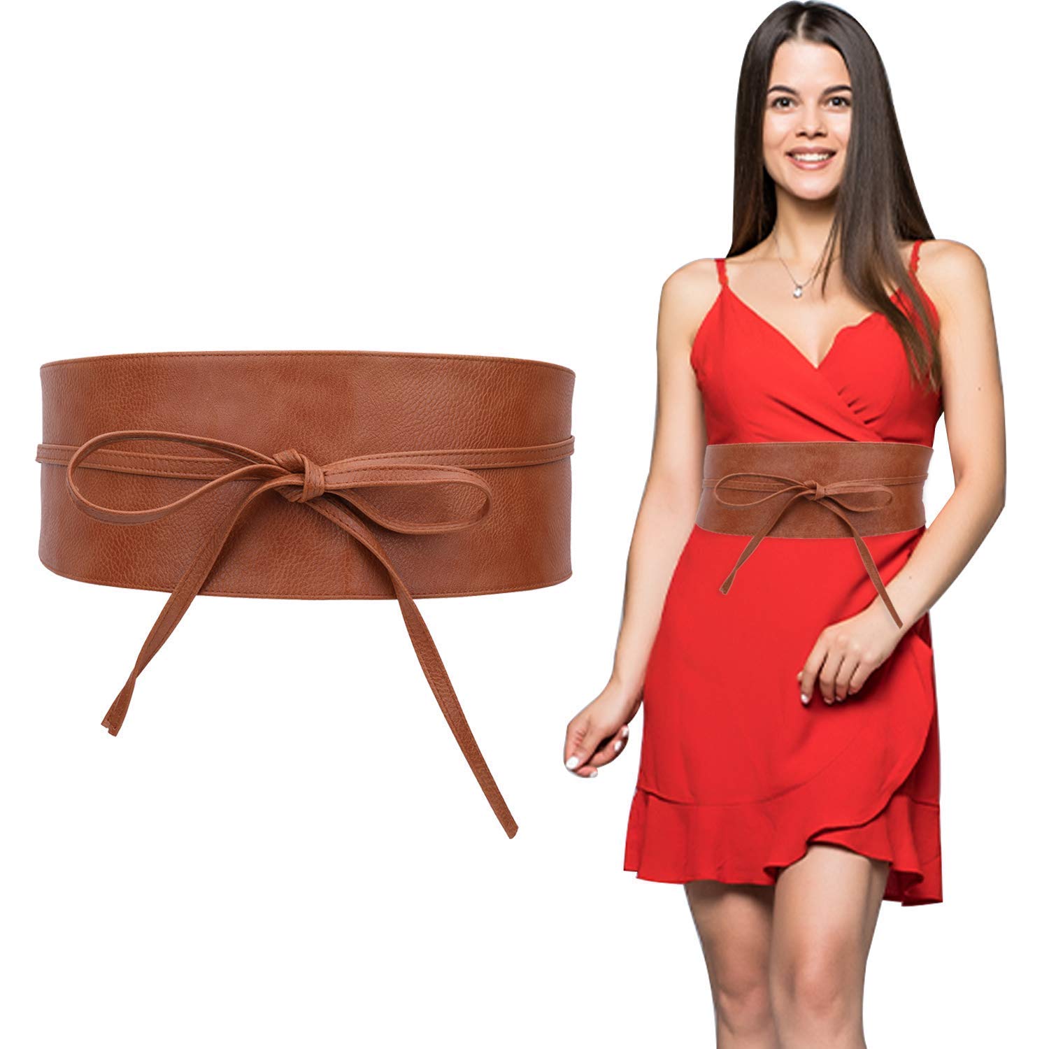 Trimming Shop Women's Obi Soft PU Leather Fashionable Waistbelt Bow Tie Wrap Bowknot 95mm Wide