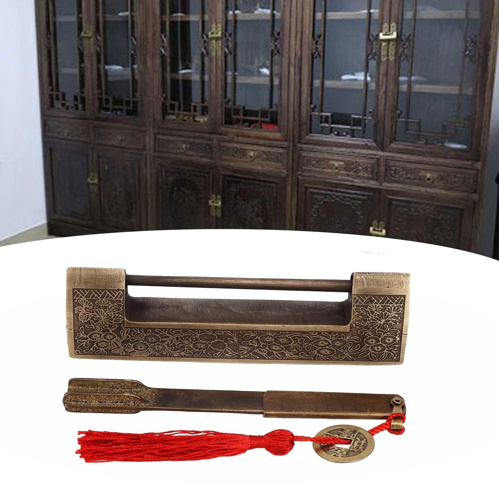 Antique Chinese Lock and Key, Decorative Vintage Lock Antique Chinese Padlock for Small Wooden Box Furniture Cabinets, Chest 3.5in - Image 4