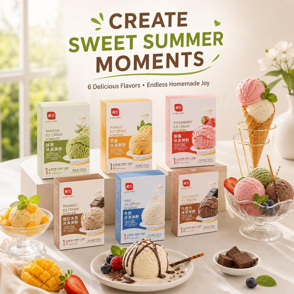 6 Gusti Di Gelato In Polvere Confezione Da 100 G Fai Te Fatto In Casa Facile Preparare Senza Bisogno Macchine Fragola Matcha Cioccolato