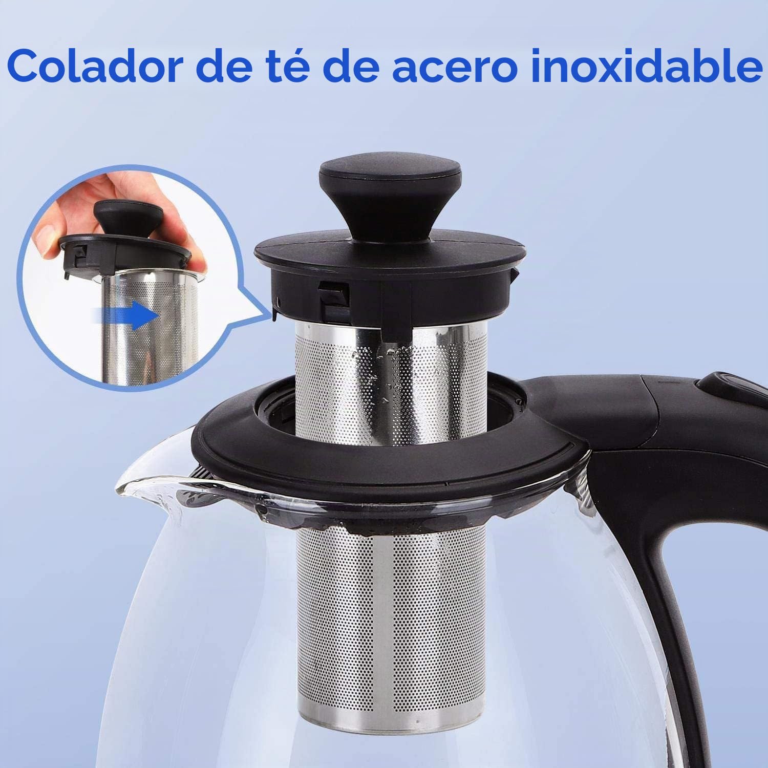 Taylor Swoden Abel - Hervidor de cristal de 1 litro, 2200W, Hervidor de agua eléctrico con iluminación LED libre de BPA, función mantener caliente, con infusor y filtro extraíble, 2 piezas