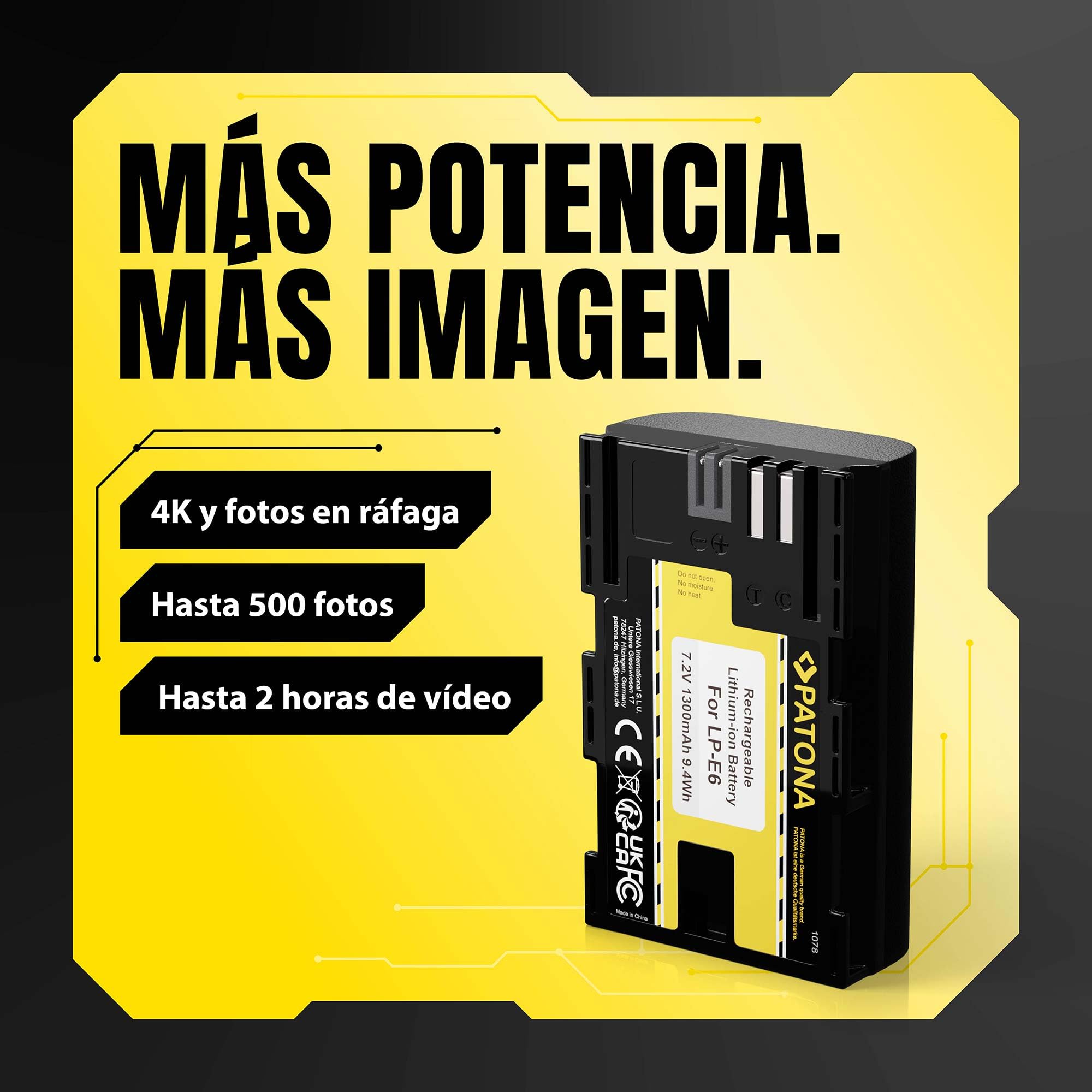 PATONA LP-E6 Batería 1300mAh Compatible con Canon EOS 5D Mark II III IV