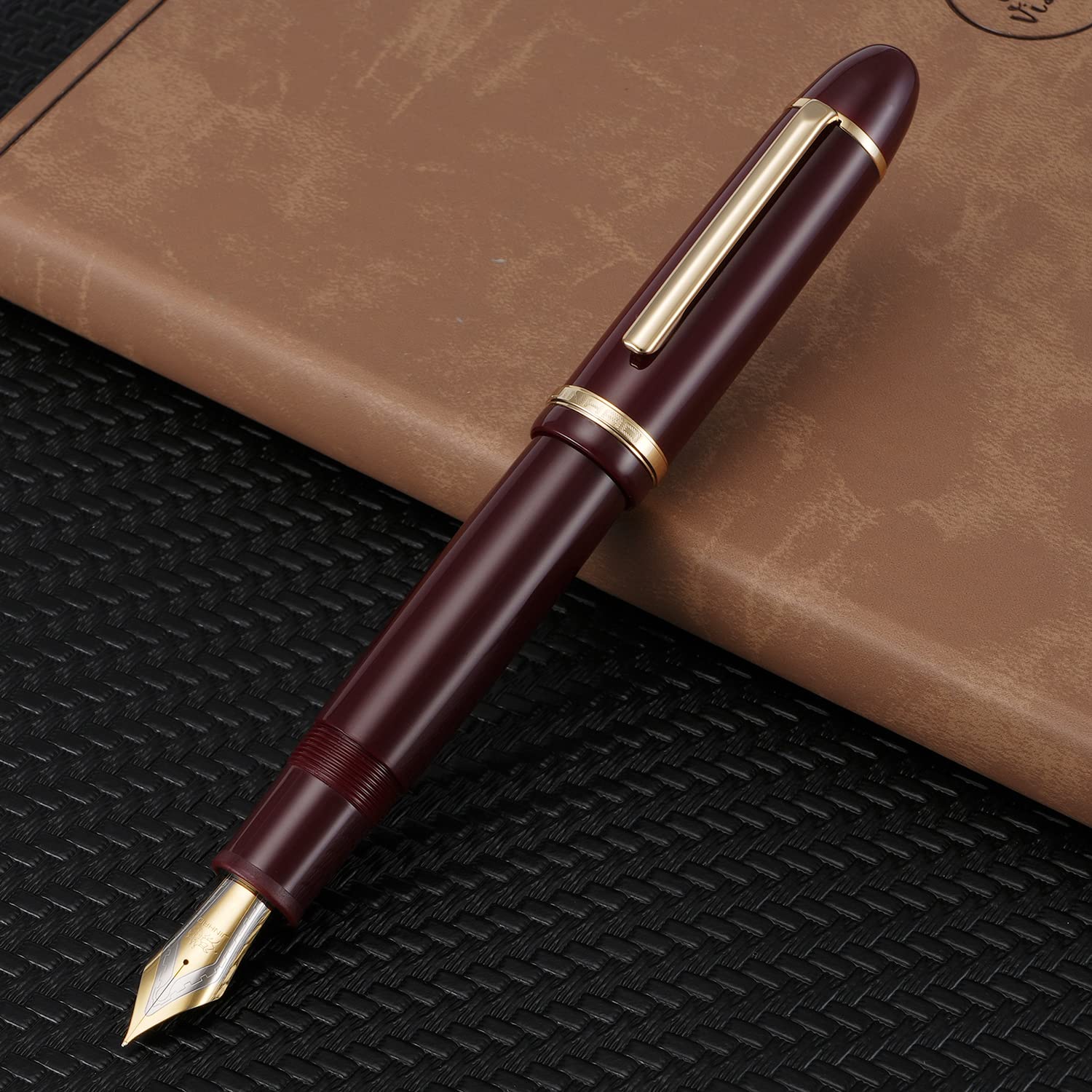 Jinhao X159 Fountain Pen #8 Medium Nib, Red with Golden Clip Acrylic Big Size Writing Pen, Wine Red--Golden Clip - Image 3