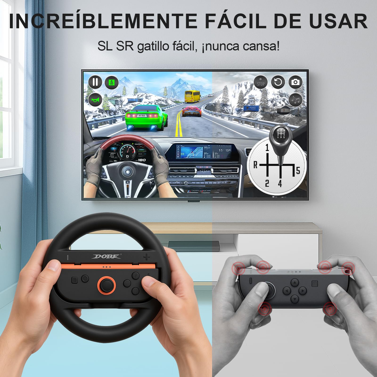 LONGYI Juego 4 en 1 con Volante de 2 Piezas y Empuñadura de 2 Piezas para Switch 2 , Volante de Carreras de Diseño Ergonómico y Agarre Cómodo Compatible con mario kart world wheel
