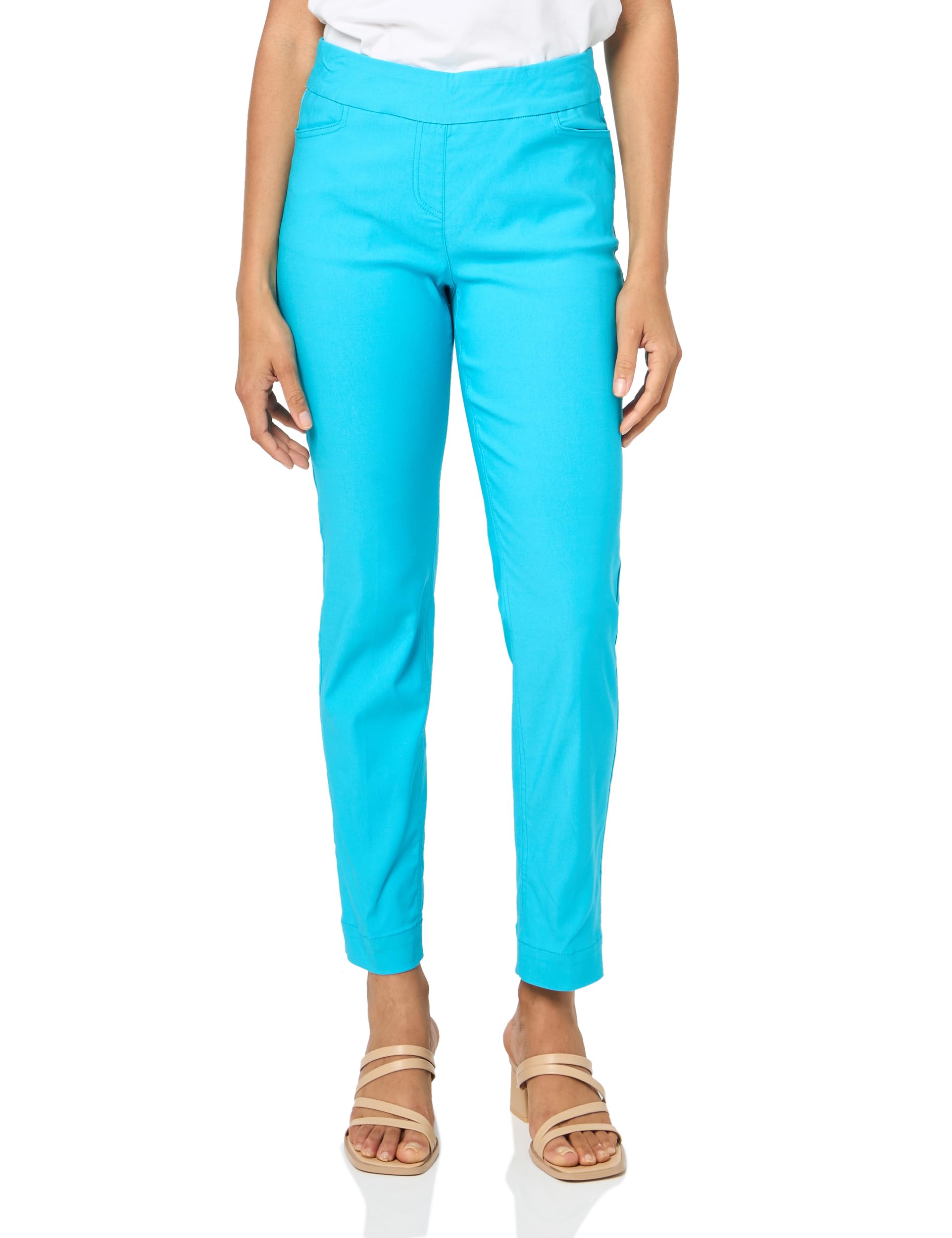 SLIM-SATION Womens Wide Band Pull on Solid Plain Weave Ankle Pant