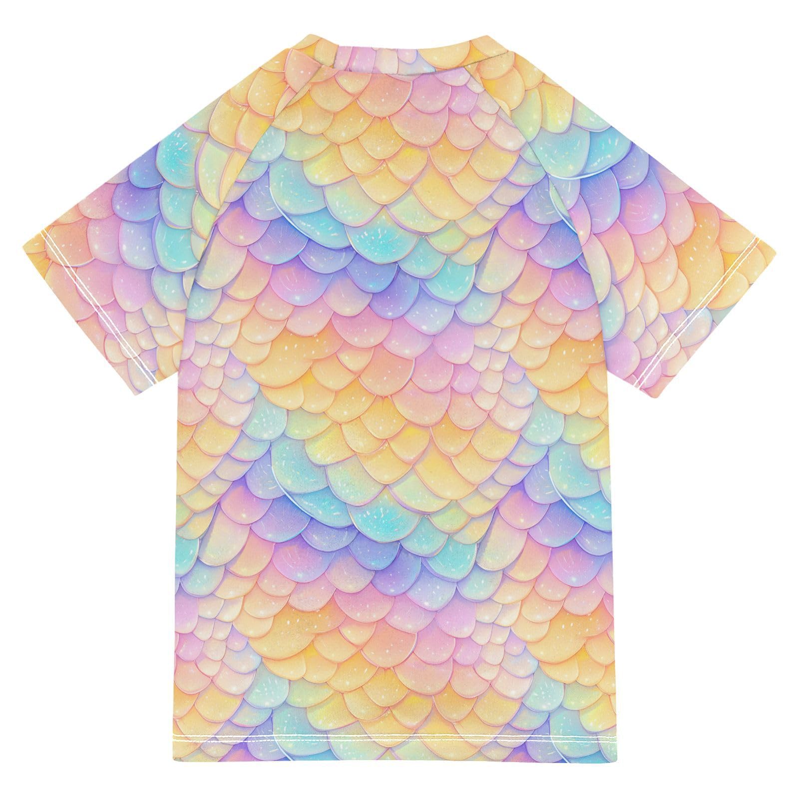 Girl Bathing Suit Short Sleeve Big Girls Swimsuits 9T Rainbow Scales Glittering