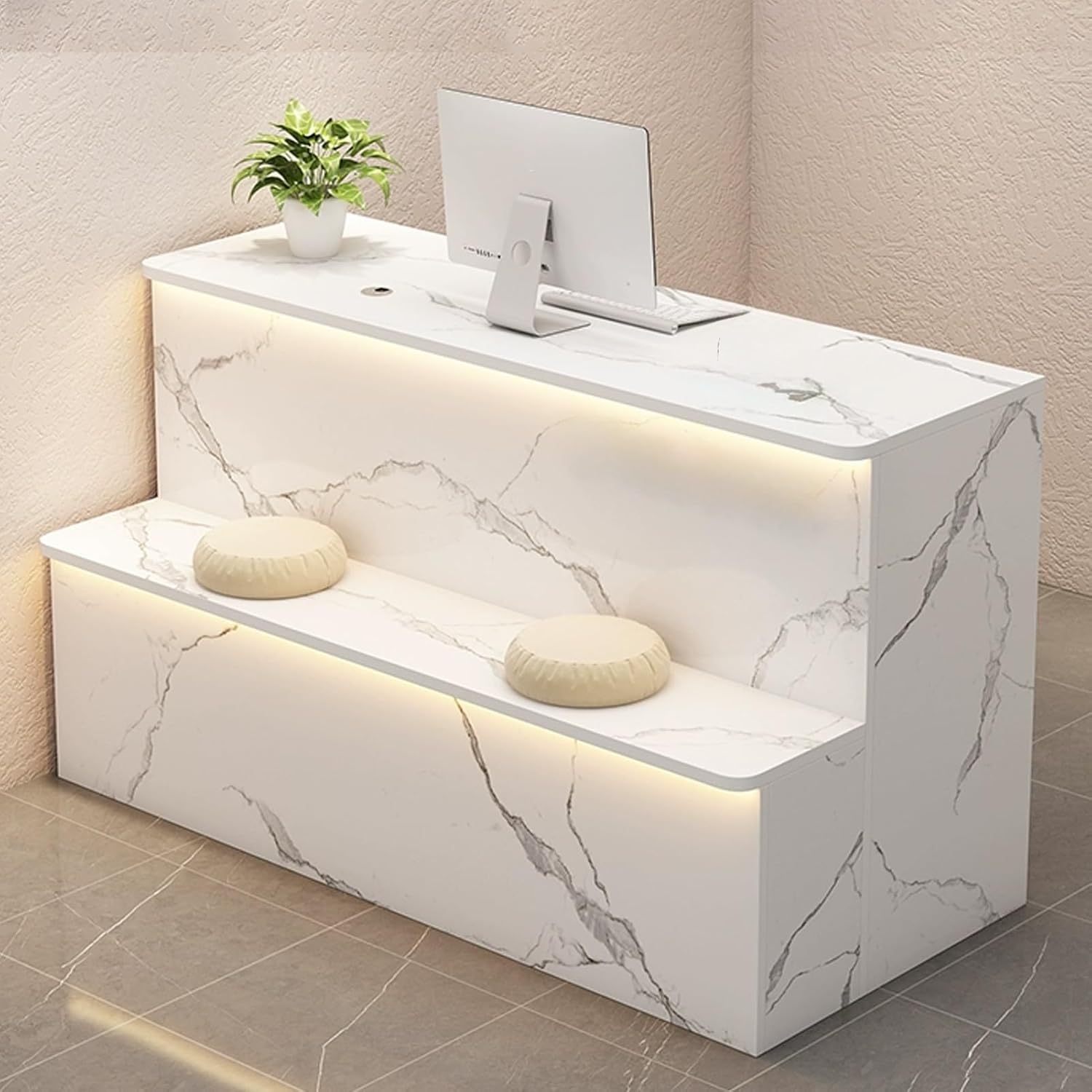 Reception Desk with Counter, Modern Front Desk Reception Room Table, Front Counter Desk with Lockable Drawer and LED Light, Simplicity Checkout Counter, for Salon, Lobby, Shop(White,80cm/31.5in