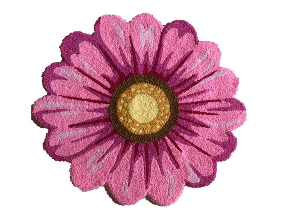 Judy Dre am Pink Sunflower Shape Area Rug for Bedroom Kitchen Bathroom,Hand Woven Floral Round Rugs,Non-Slip Washable Bathtub Mat