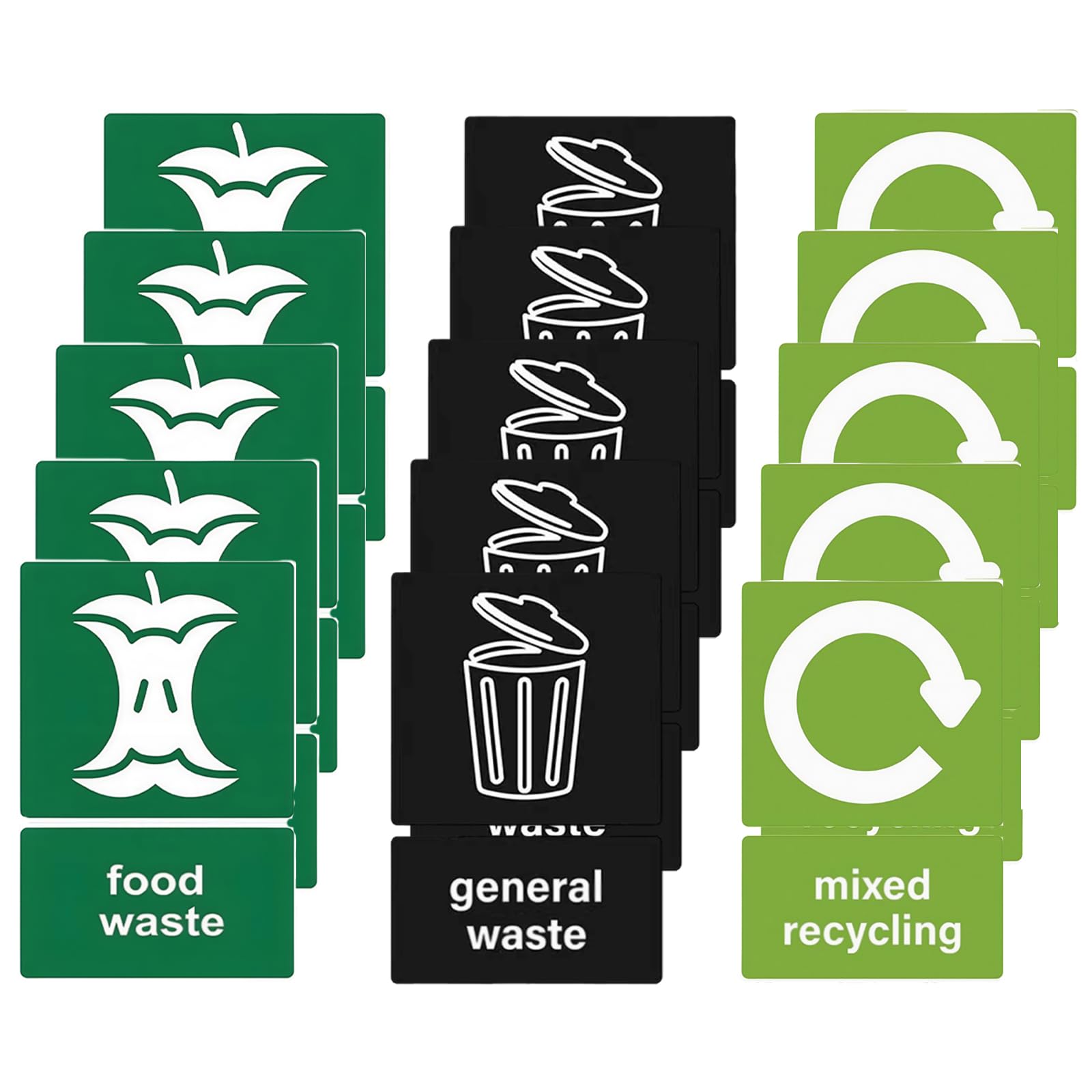 15Pcs Recycling Stickers for Bins, Bin Stickers Recycling and General Waste Food Waste Sticker, Bin Labels for Wheelie Bins Self Adhesive Mixed Recycling Signs Apply to Outdoor and Kitchen