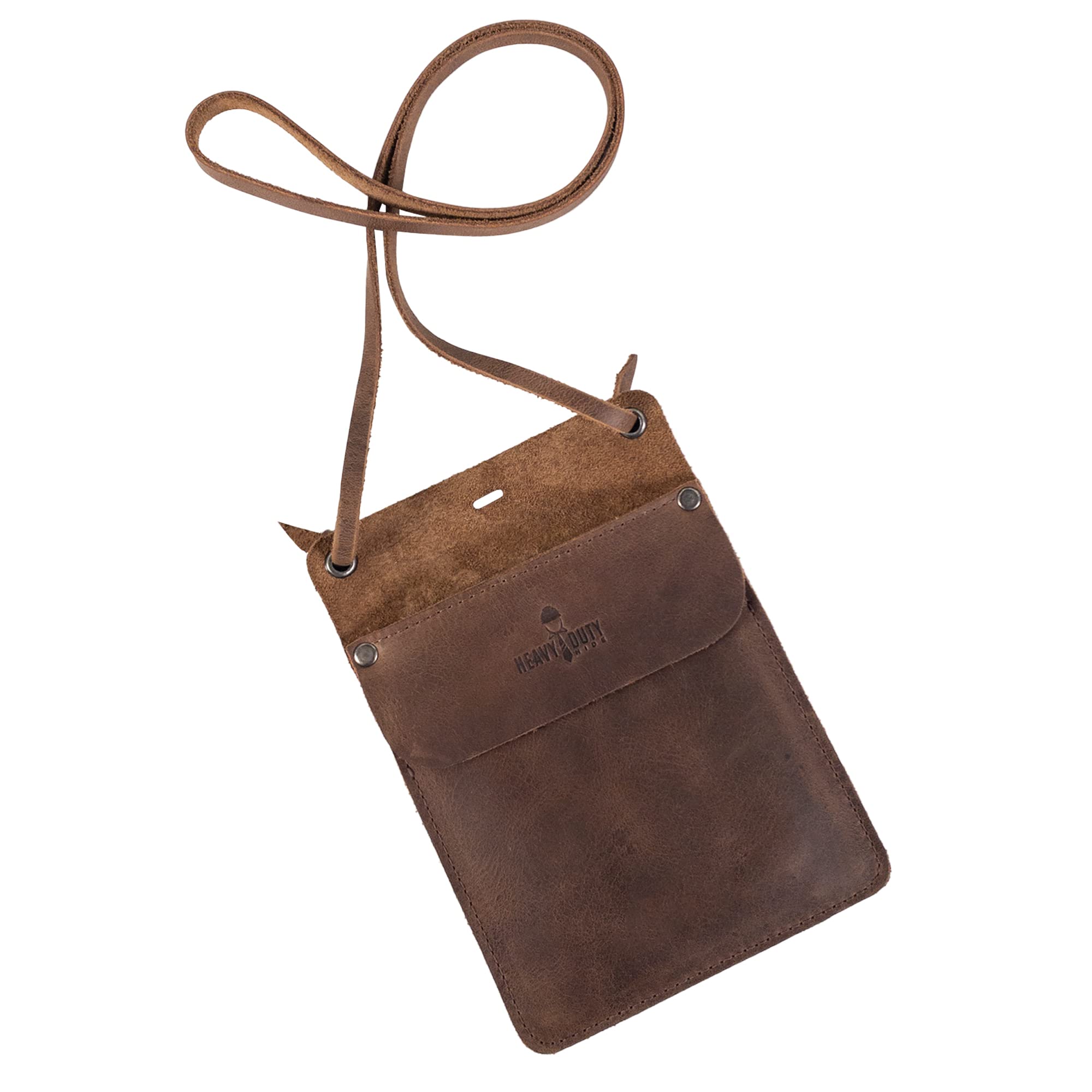 Heavy Duty HideWork Pocket with Hanging Strap for Neck Handmade from Full Grain Leather - Bourbon Brown
