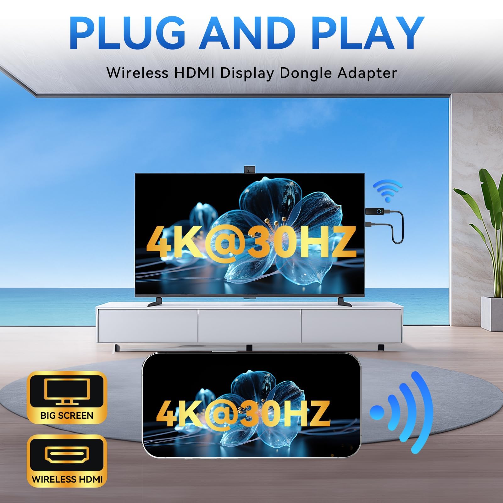 4K Bezprzewodowy Dongle HDMI, Airplay, Miracast, DLNA, Google Casting, 5GHz WiFi