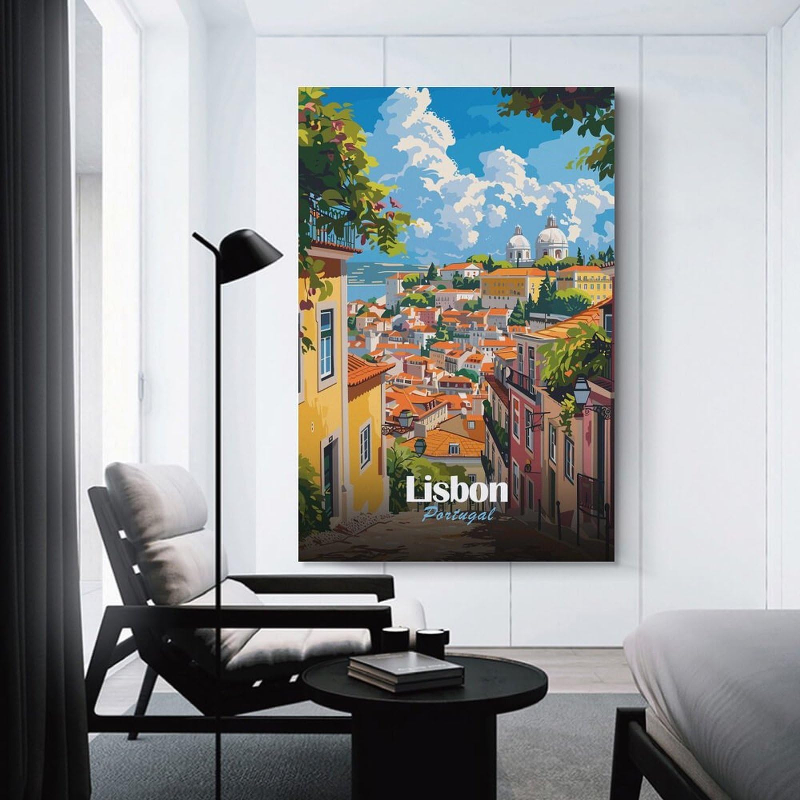 Junmoney Lisbon Portugal Cityscape(2) Hanging Wall Art, 20x30inch(50x75cm), for Living Room, Bedroom, Office Or Hallway, Decorative Artwork with Broad Appeal