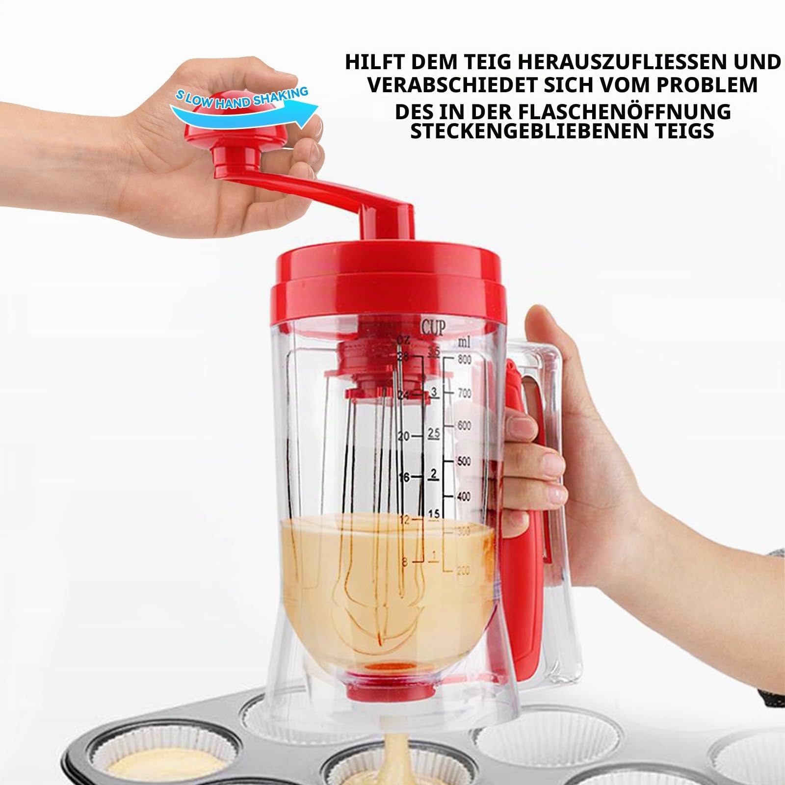 Teigspender Teigportionierer, Handkurbel Teigspender Rührseparator, Gebäck Cupcake Mixer mit Waage, Handgehaltener Pancake Portionierer Haushalts Backwerkzeuge