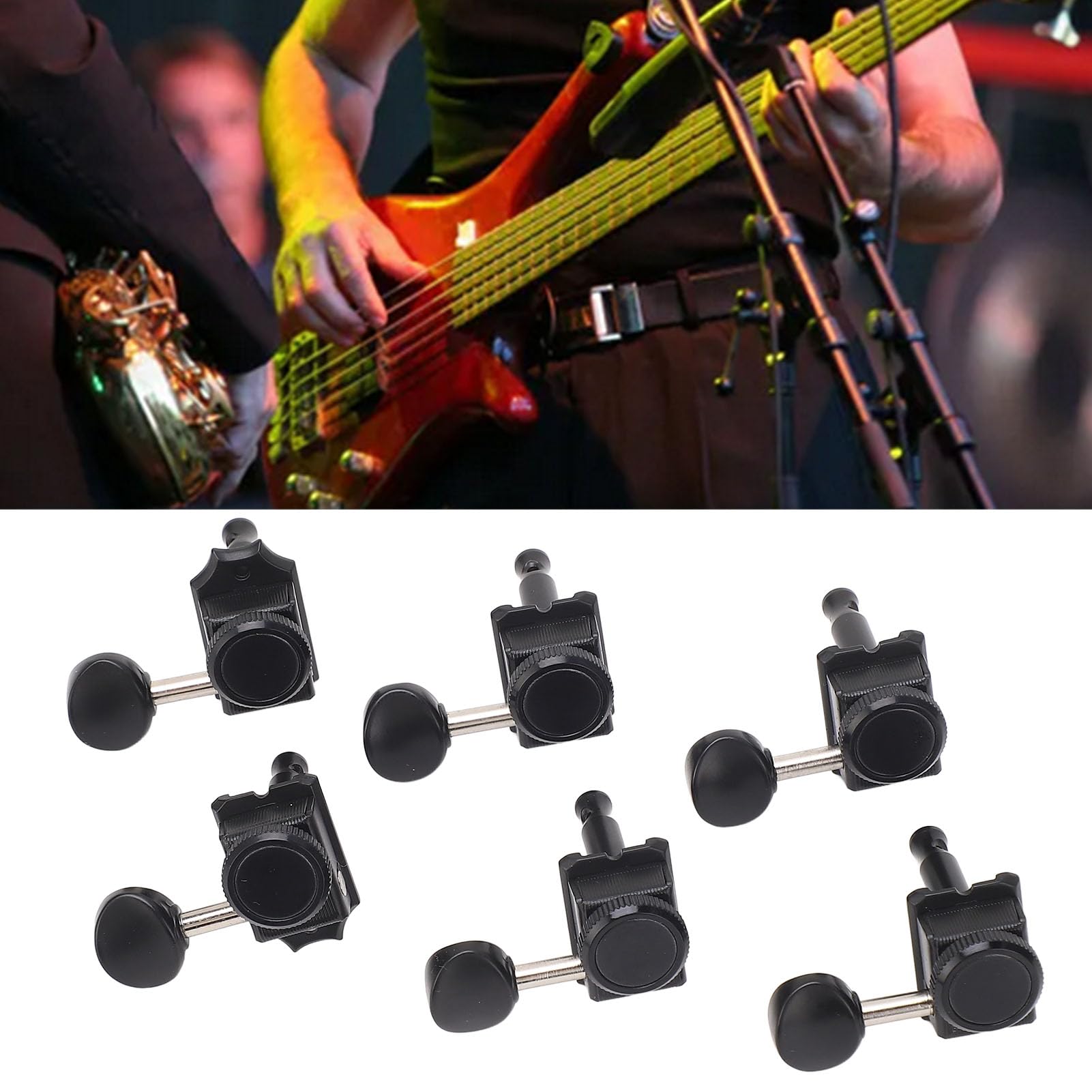 Set di 6 Accordatori per Chitarra con Bloccaggio, in Lega di Zinco Nera, per Mano Destra, Chiusura Sigillata, Chiave di Accordatura, Ingranaggio Interno Resistente per Chitarre