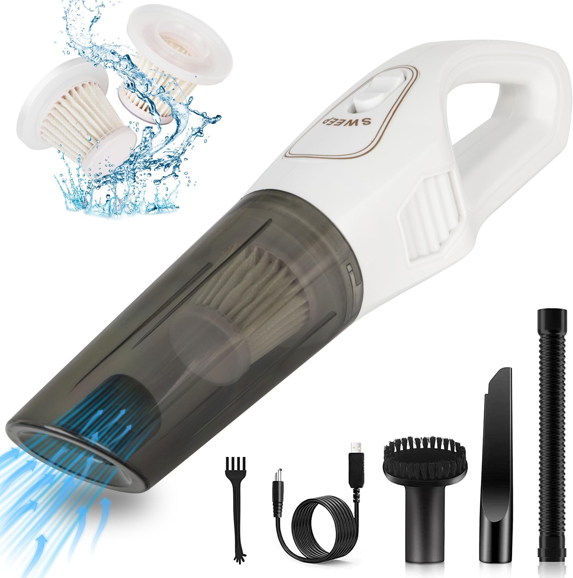 URAQT Aspirateur Voiture Sans Fil 4 En 1 8500Pa - Mini Aspirateur Puissant Portable 120W Pour Maison Et Voiture