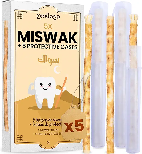 Miswak Plant: 5 Natural Siwak Sticks with Protective Covers - Eco-Friendly Toothbrush