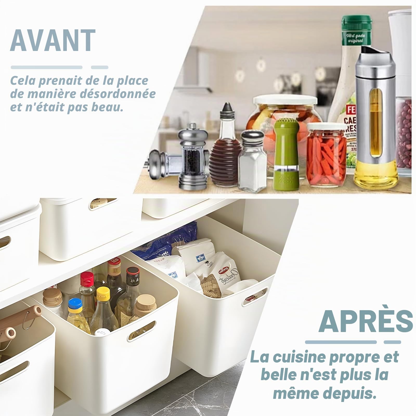Lot de 4 boîtes de rangement en plastique de 23 l avec couvercle, 37 x 26 x 24 cm, boîtes de rangement empilables avec poignées, polyvalentes, blanches, pour salle de bain, cuisine, bureau