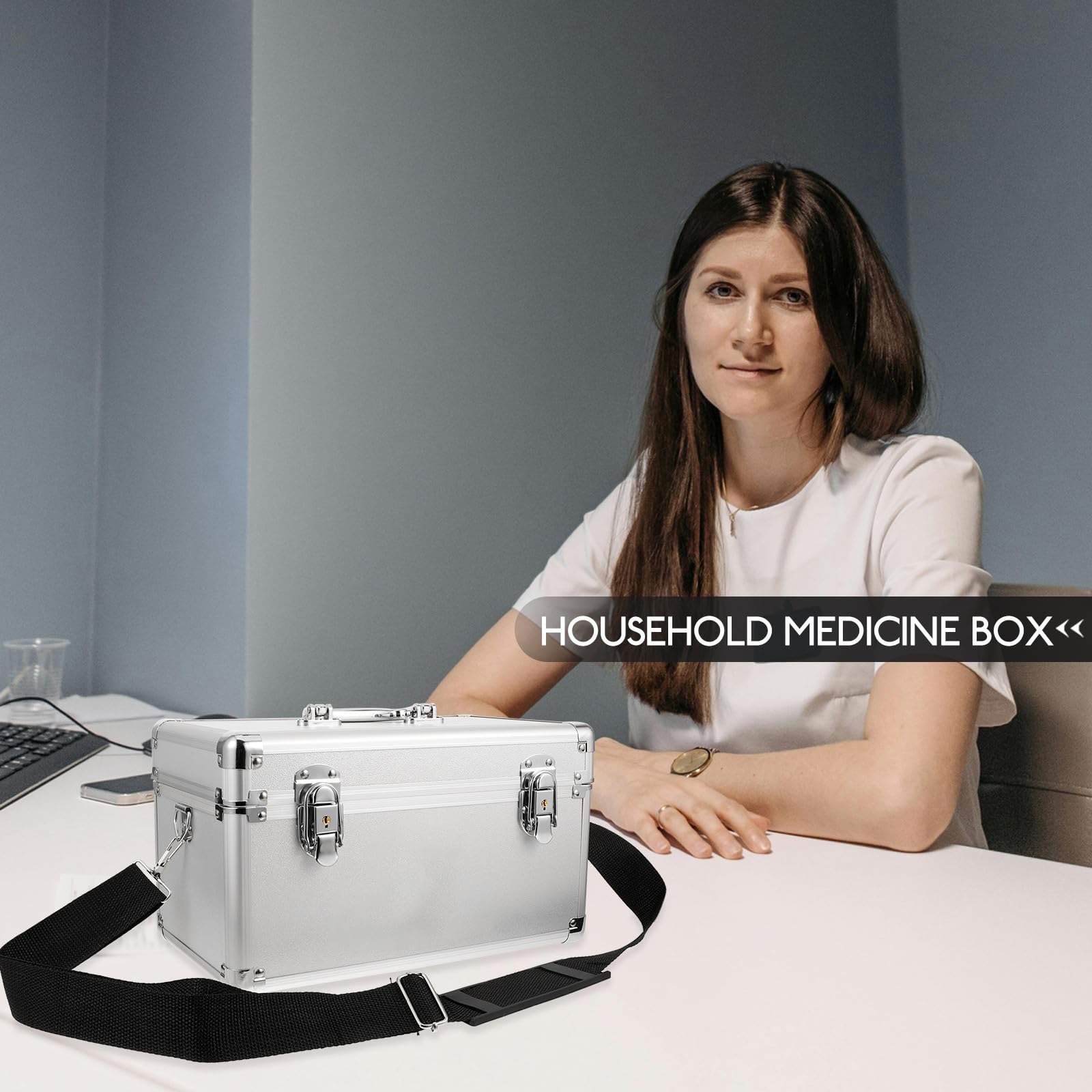 Abaodam Botiquín de Primeros Auxilios de Aleación de Aluminio Gran Capacidad, Caja Organizadora para Medicamentos Portátil y Fácil de Transportar para Viajes y Exteriores