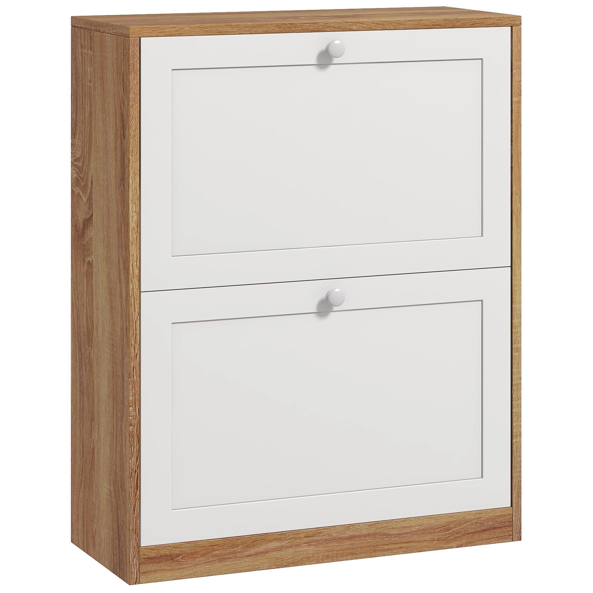 HOMCOM Scarpiera Slim con 3 Ripiani Regolabili a 2 Livelli o Rimovibili per 12 Paia, Mobile Scarpiera in Truciolato e MDF Salvaspazio, 60x24.5x75.5 cm, Bianco e Rovere