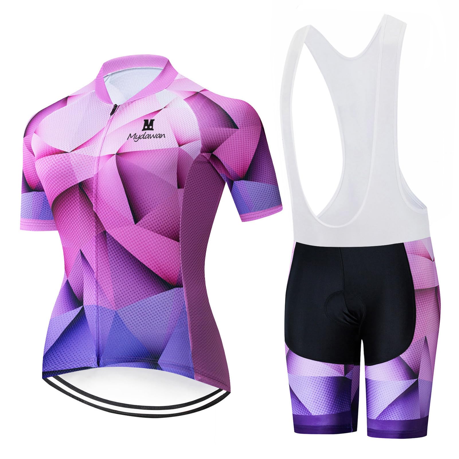 Vêtements Cyclisme Femme Été Maillot de Velo VTT Manche Courte, Tenue Cycliste MTB Jerseys et Cuissard à Bretelle avec 9D Coussin Gel,Ensemble Combinaisons de Cycling Respirant Séchage Rapide
