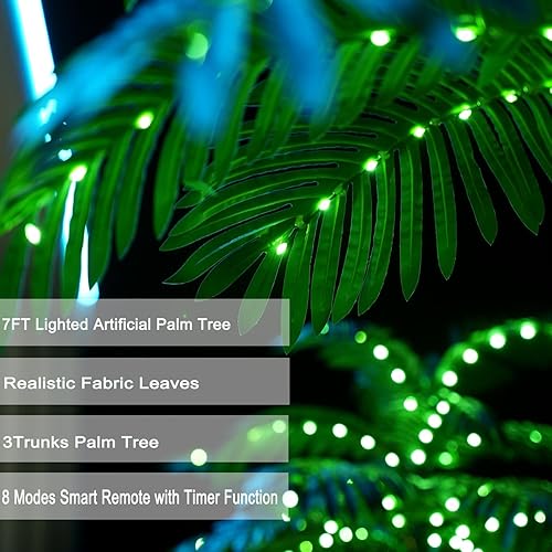 Miniatura 4 de Palmera artificial iluminada de 7 pies con tres troncos y 260 luces LED, ideal para uso en exteriores e interiores, perfecta para bares Tiki,